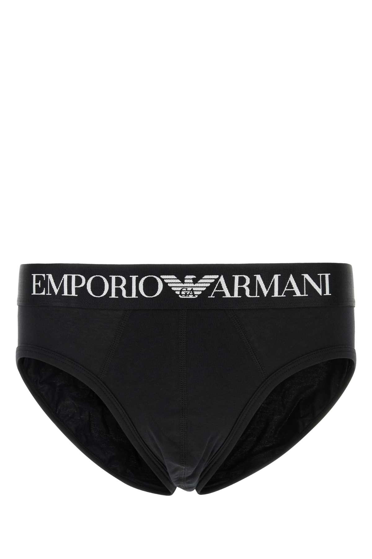 Emporio Armani Black Stretch Cotton Brief In Black