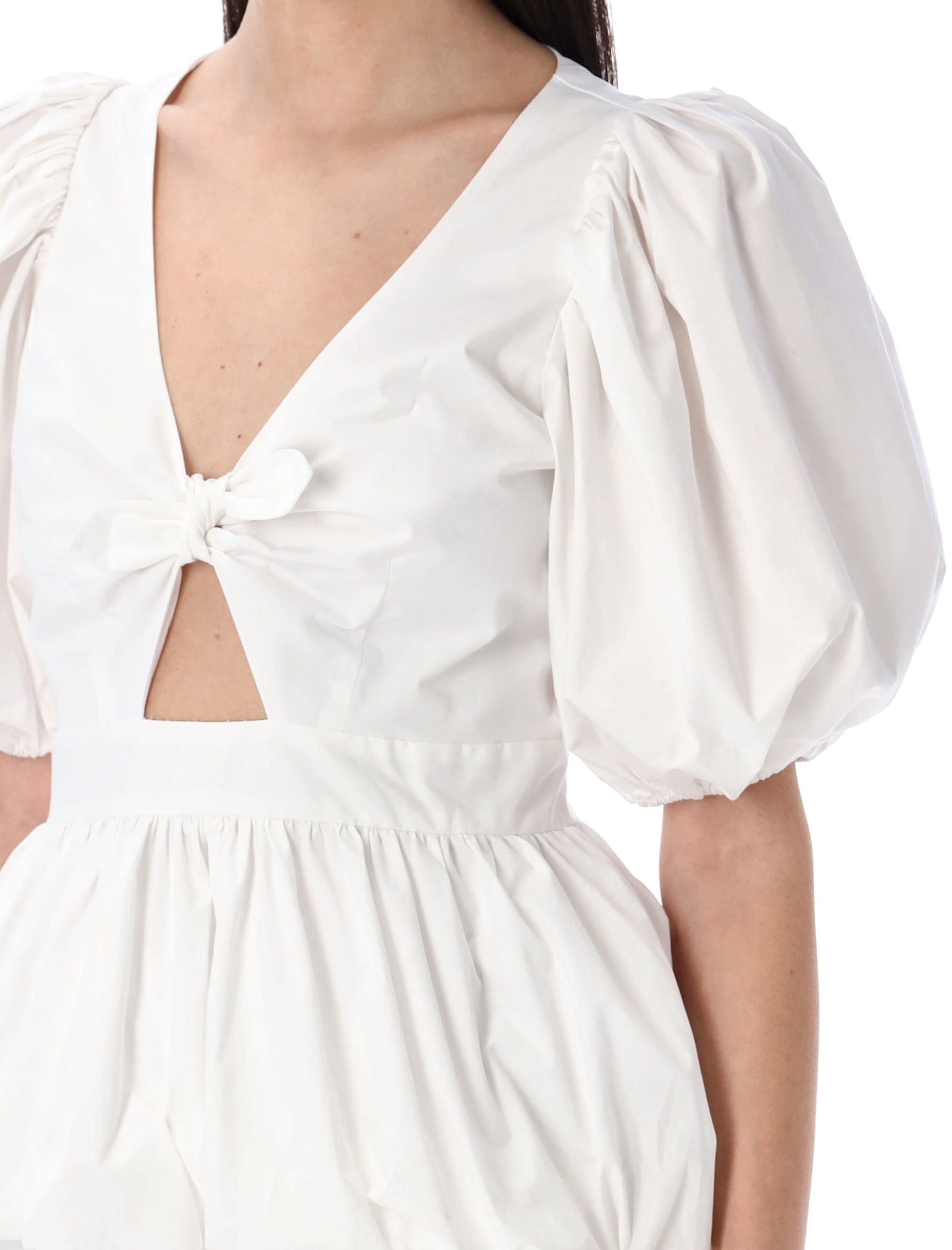 Rotate Birger Christensen Rotate Bubble Top With Puff Sleeves And V-neck Detail In White