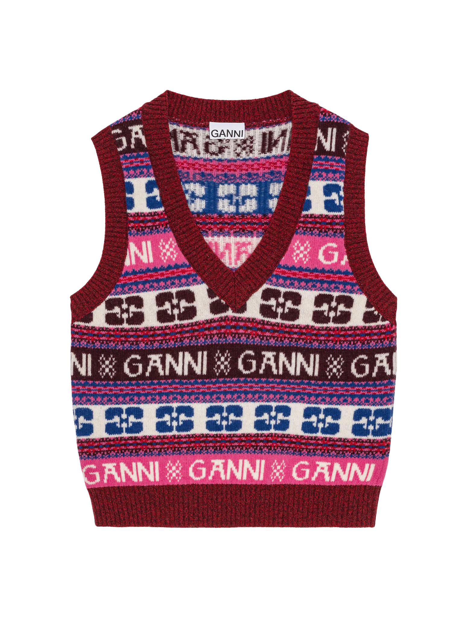 Shop Ganni Logo Wool Mix Vest In Multicolour