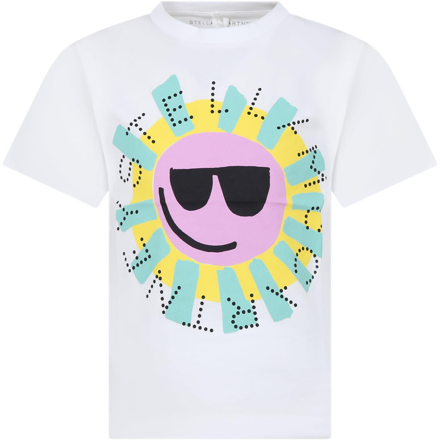 Stella Mccartney Kids' White T-shirt For Girl With Multicolor Sun Print