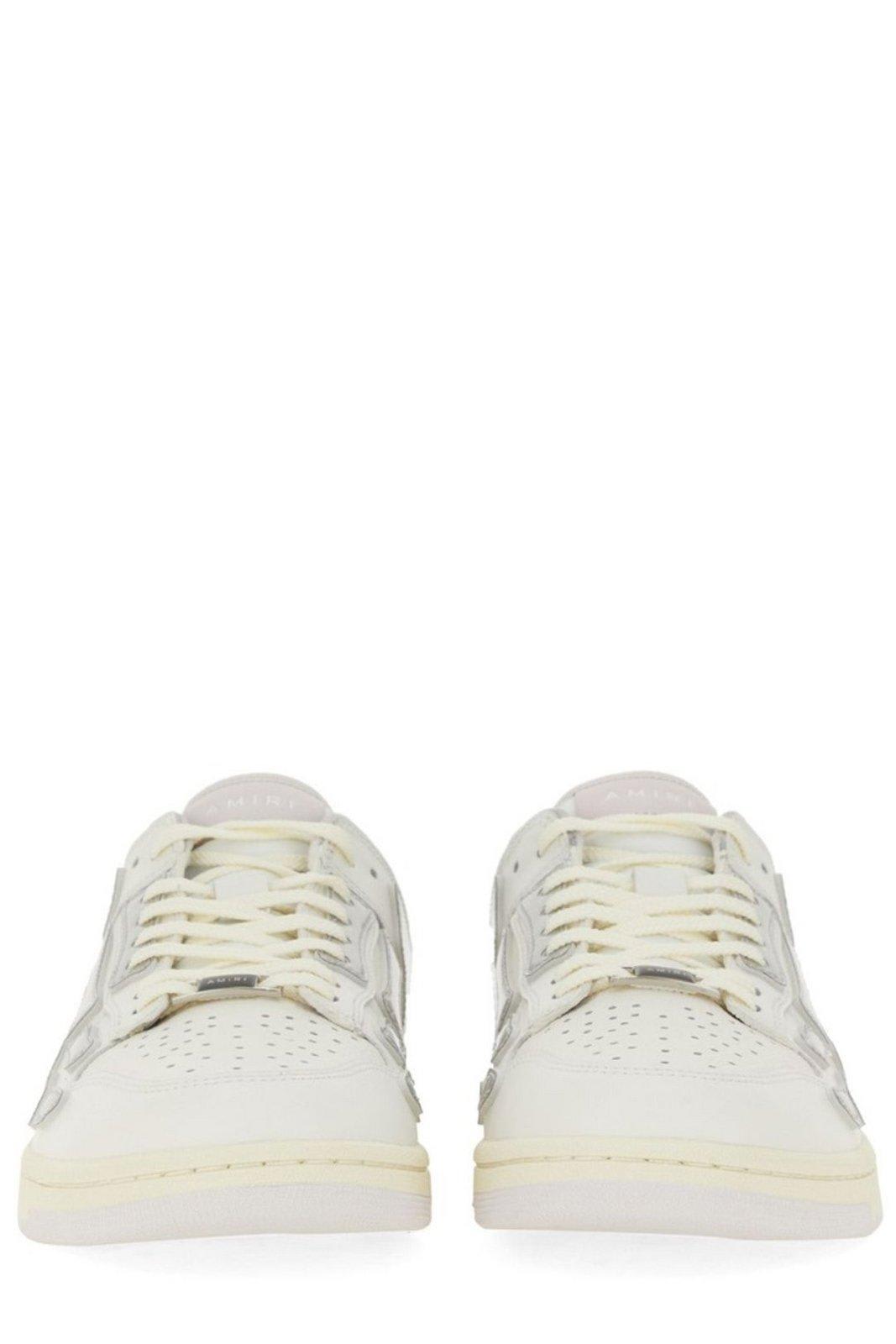 Shop Amiri Skel Top Lace-up Sneakers In White/silver