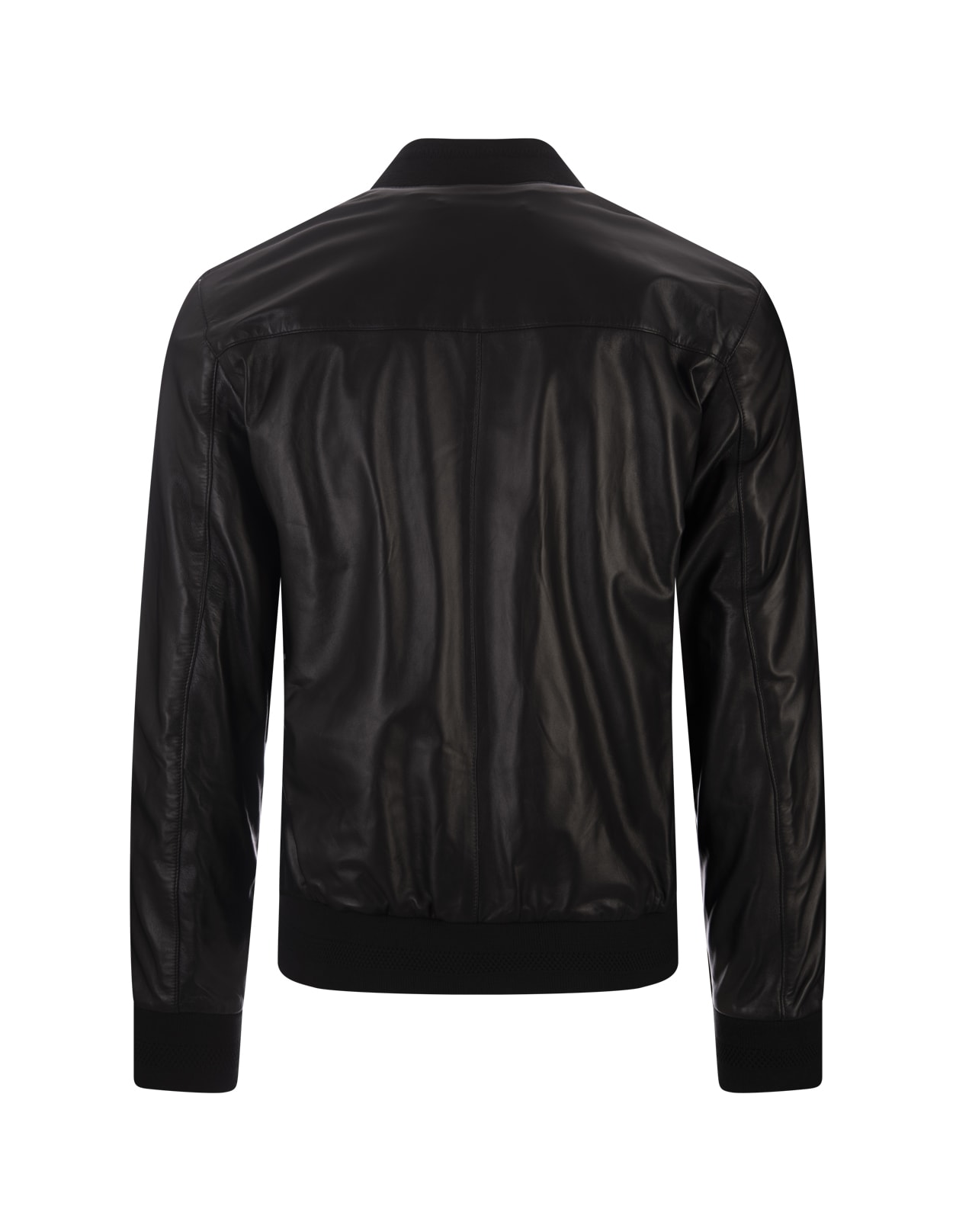 Shop Philipp Plein Black Leather Bomber Jacket With Pp Hexagon