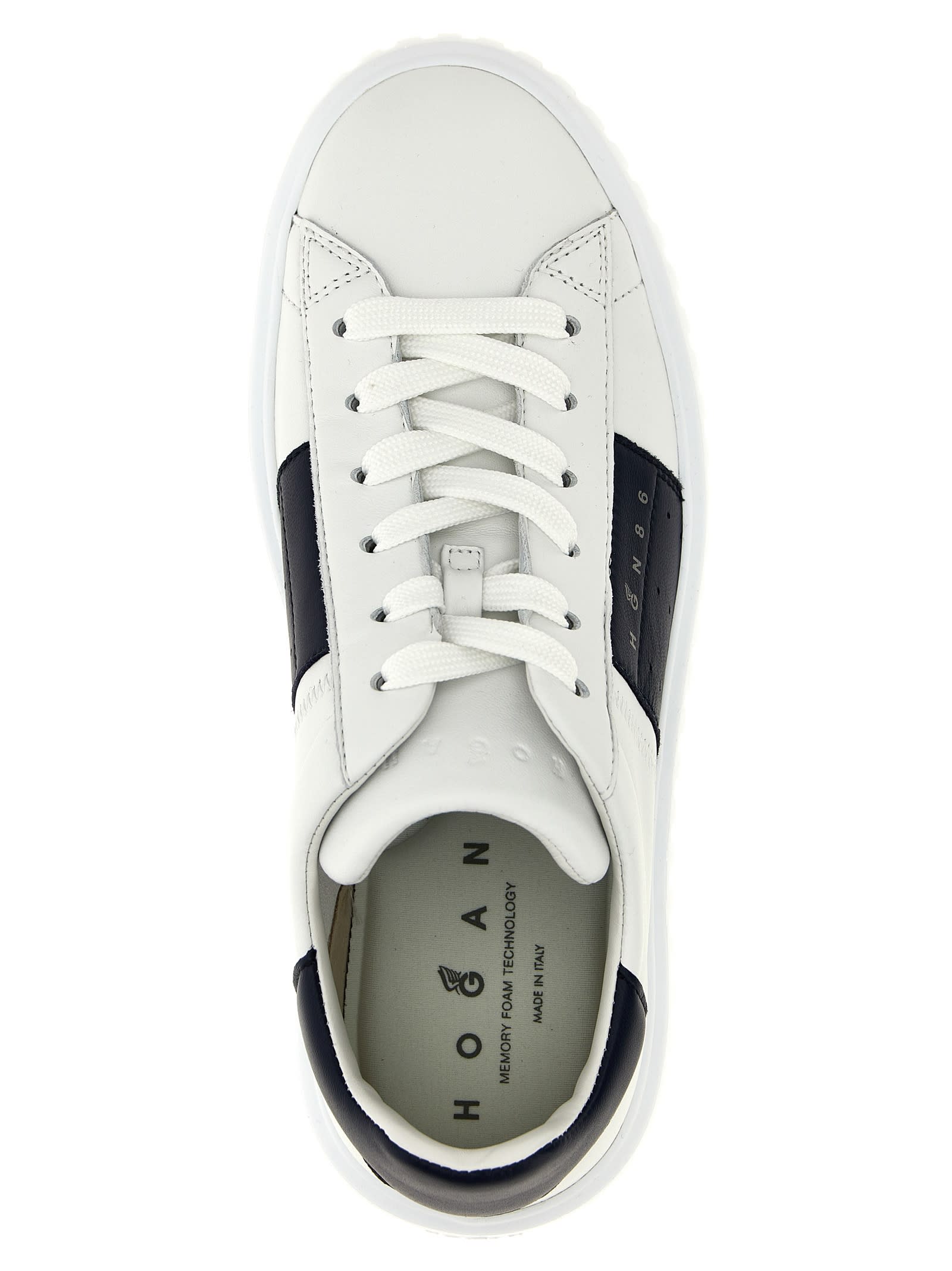 Hogan Panelled Design Calf Leather Sneakers With Chunky Sole In White