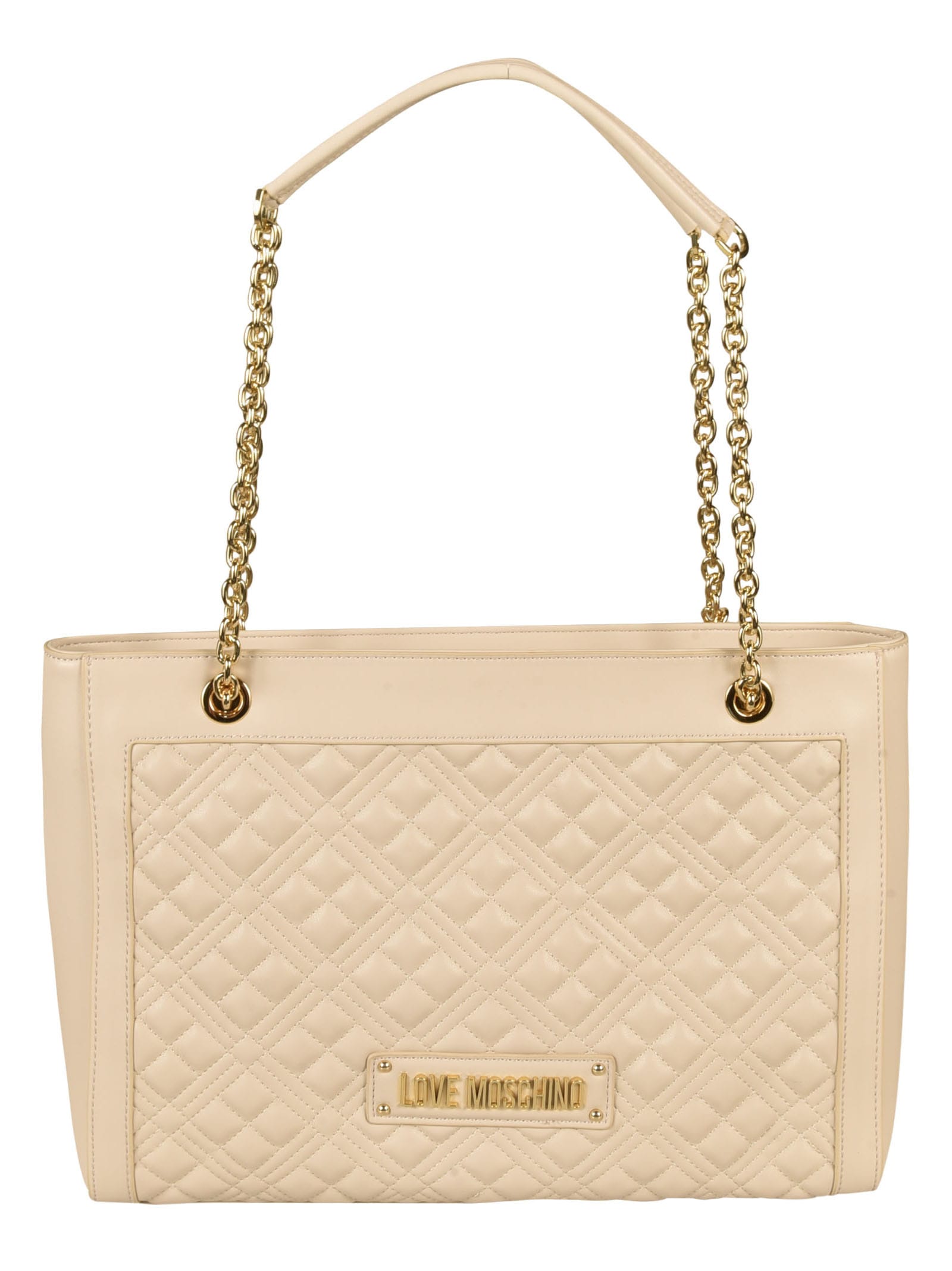 Love Moschino Logo Quilted Tote In Ecru