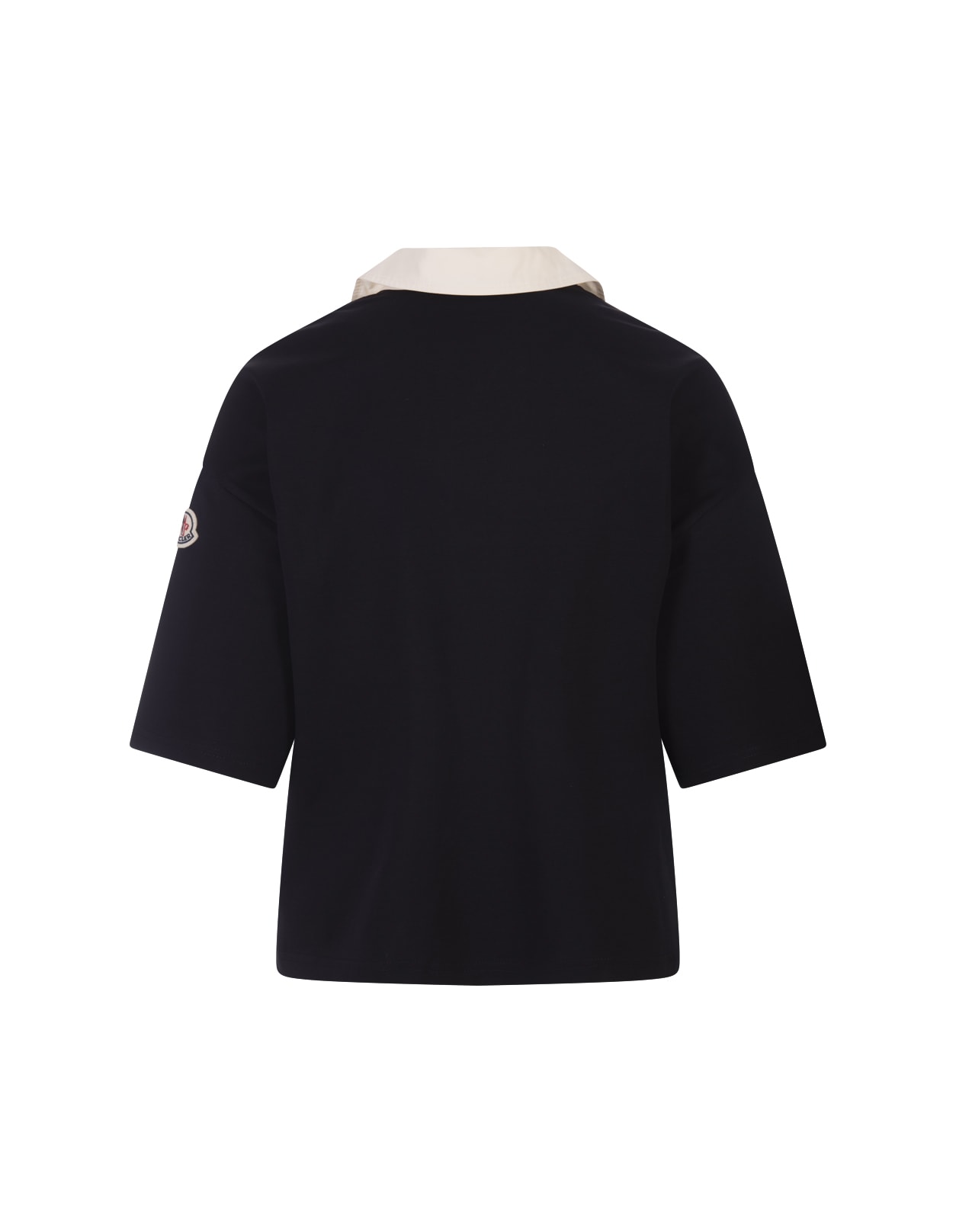 Shop Moncler Night Blue Oversize Polo Shirt With Logo Patch