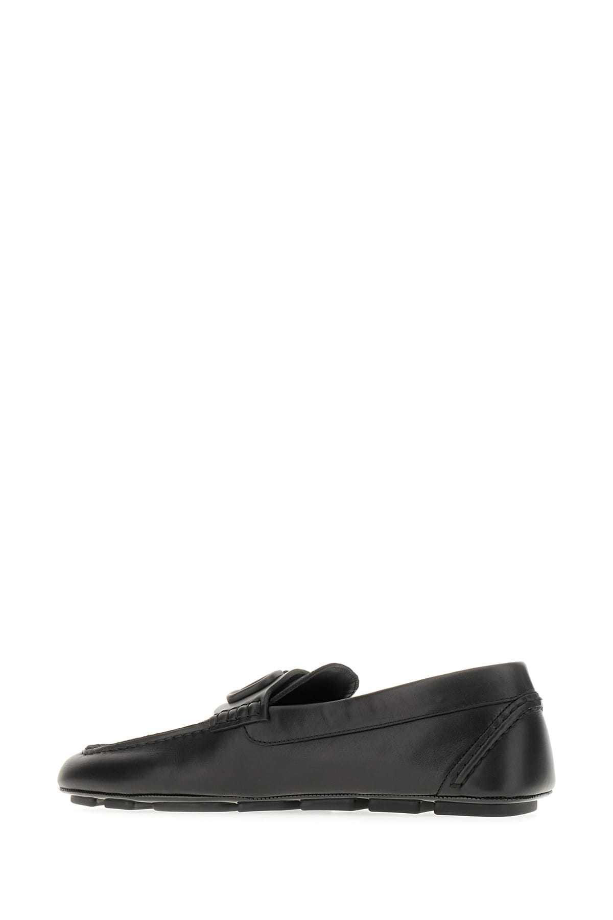 Shop Valentino Black Leather Driver Loafers In Nero