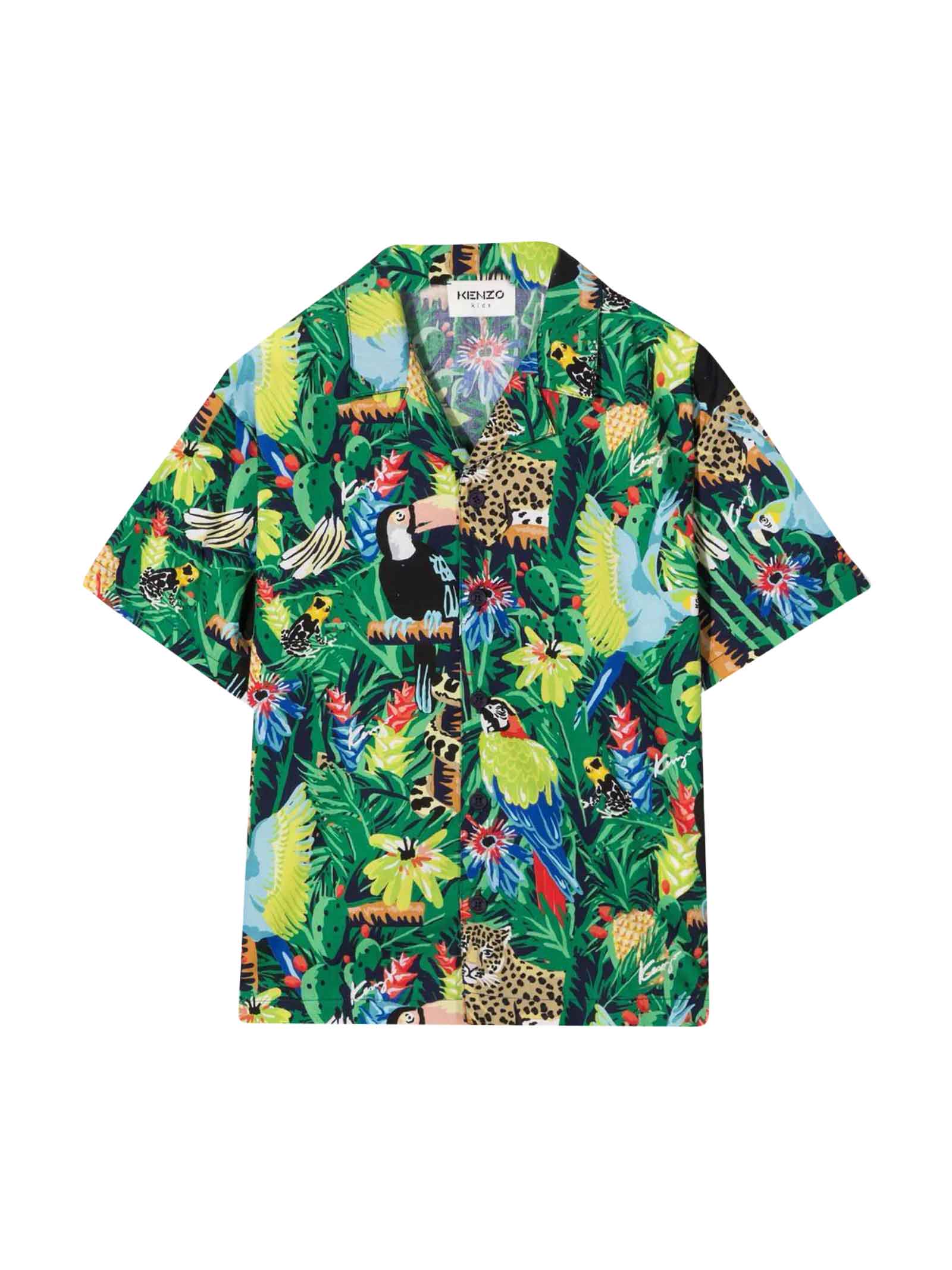 Kenzo Kids Multicolor Boy Shirt With Botanical Print Classic Collar, Front Closure With Buttons, Short Sleeves And Straight Hem By.