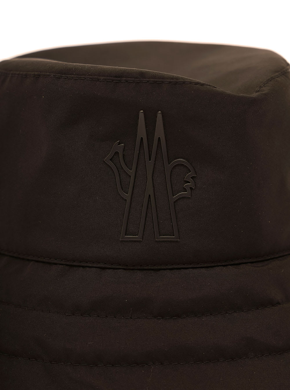 Shop Moncler Black Bucket Hat With Metal Logo Patch In Tech Fabric Woman