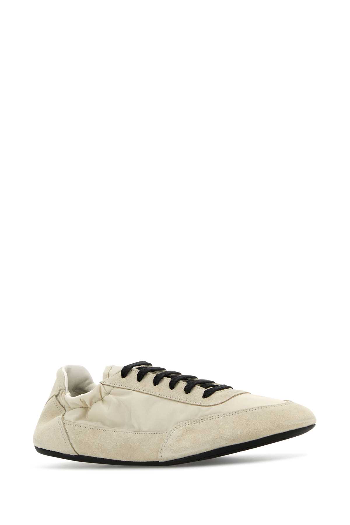 Prada Women Ivory Re-nylon And Suede Collapse Sneakers In Neutral