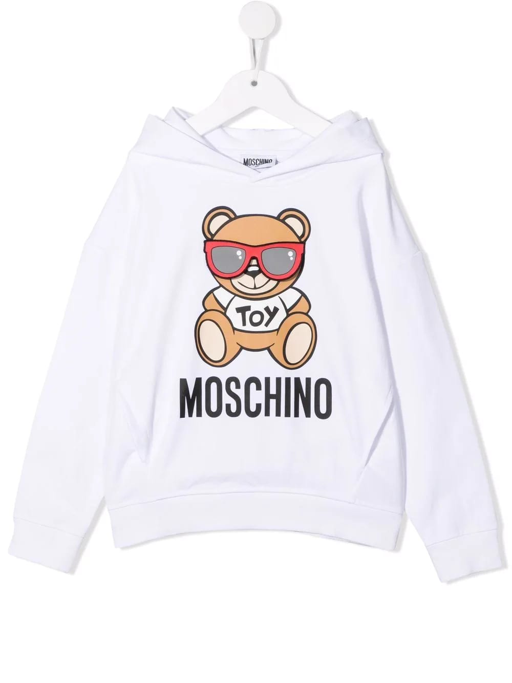Moschino Kids White Hoodie With Logo And Teddy Bear With Sunglasses