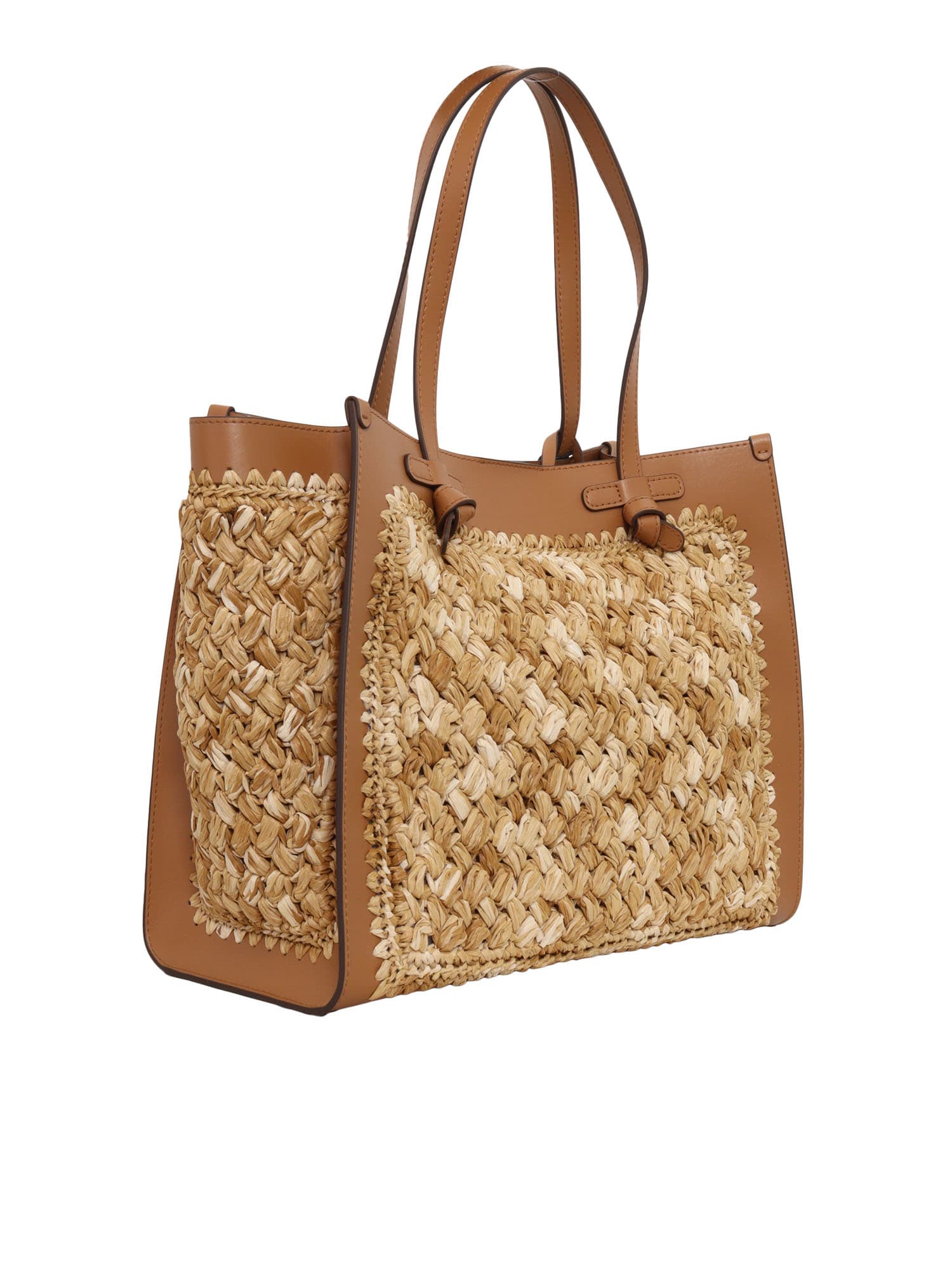 Gianni Chiarini Woven Texture Tote Bag With Leather Accents In Brown