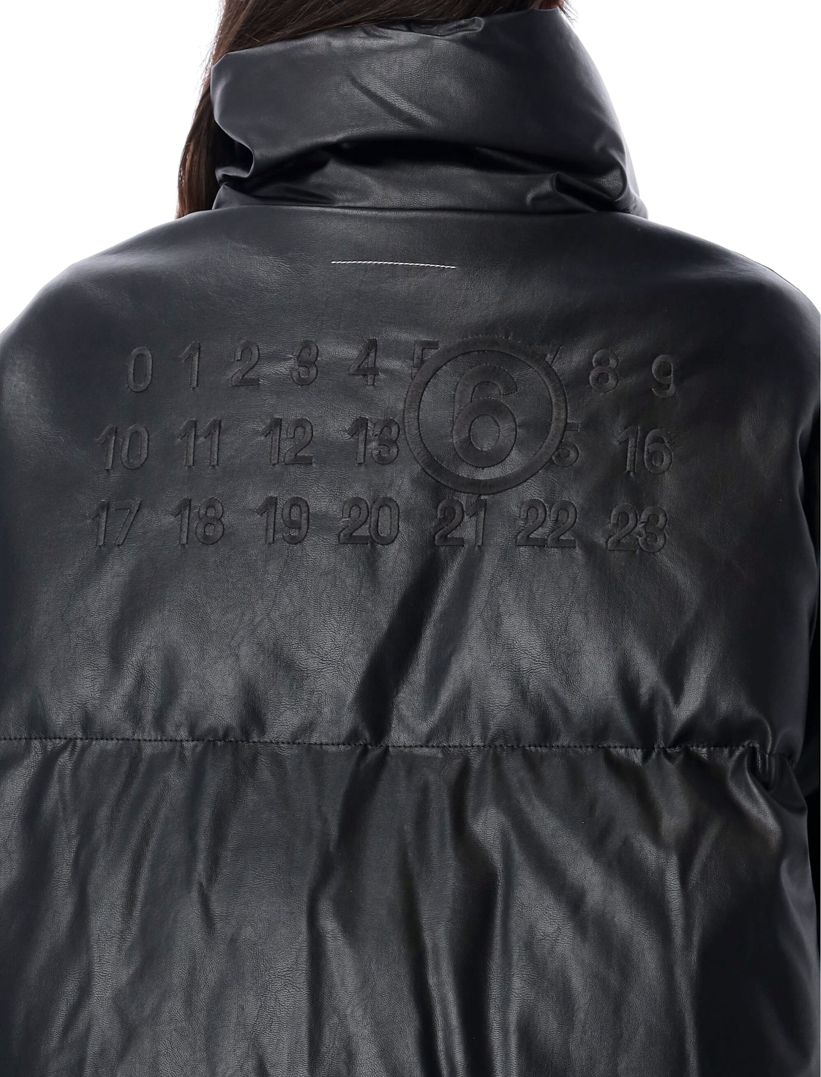 Mm6 Maison Margiela Black Zip Faux-leather Down Jacket In Black