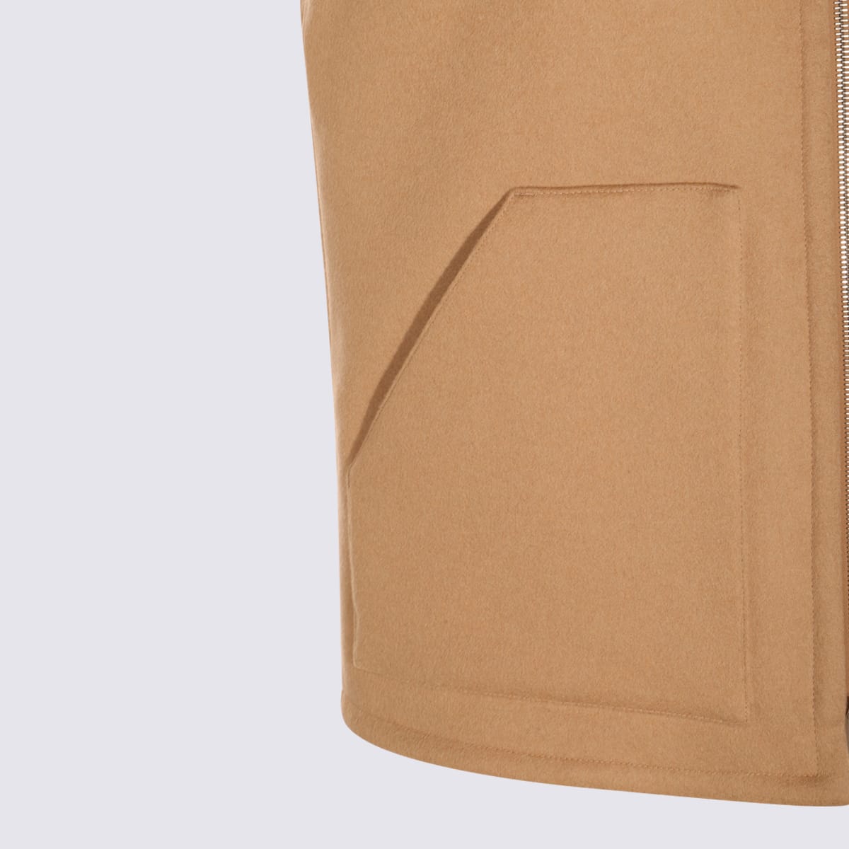 Lardini Ribbed Collar Sleeveless Design Front Pockets Jacket In Brown