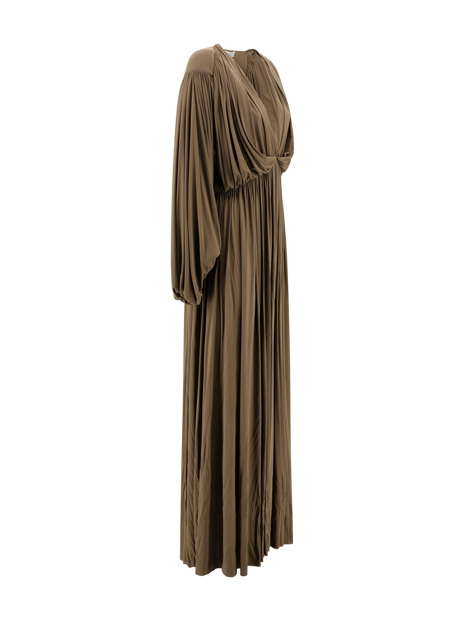 Philosophy Di Lorenzo Serafini Brown Long Dress With V-neck And Ruffle Details
