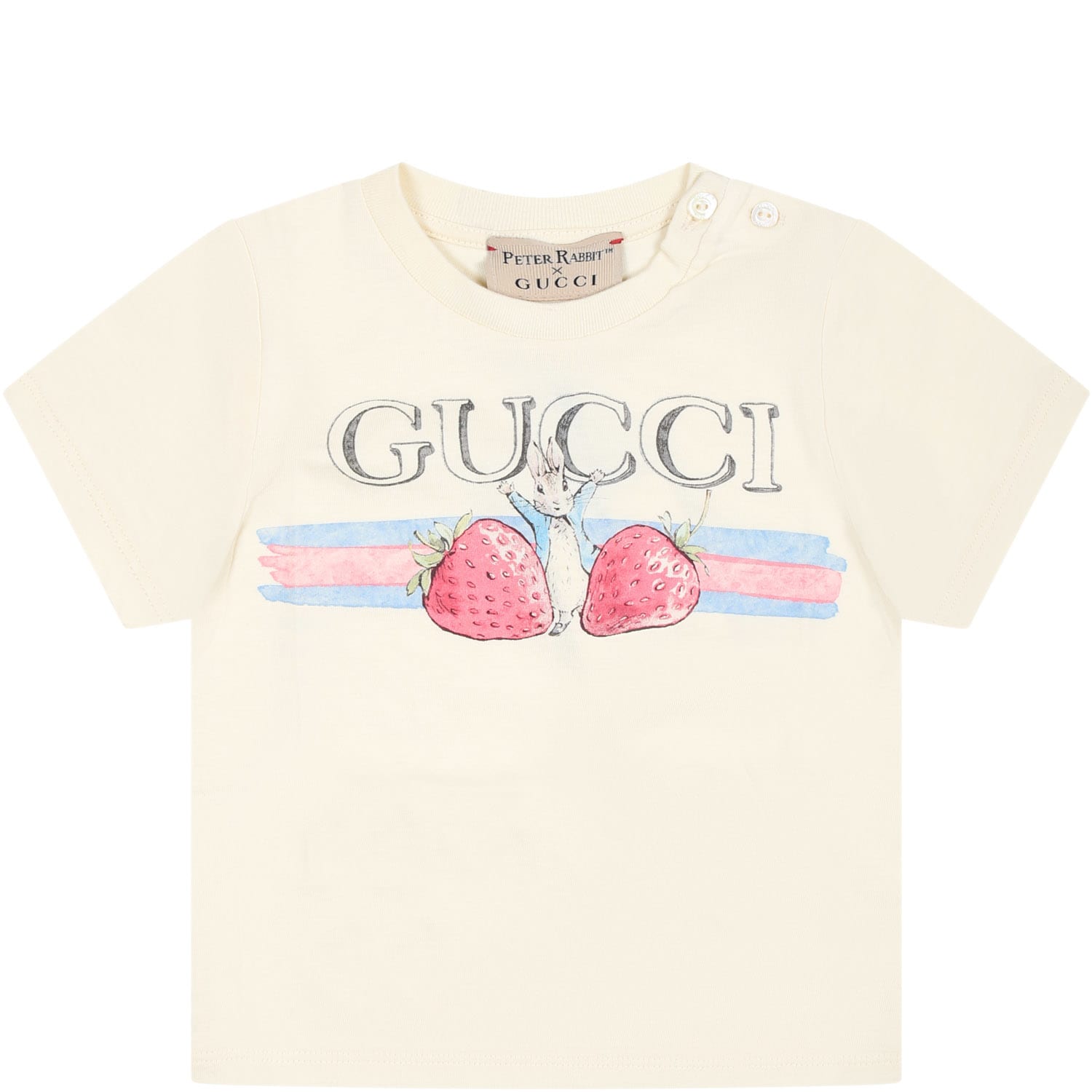 Shop Gucci Ivory T-shirt For Baby Girl With Peter Rabbit In Yellow