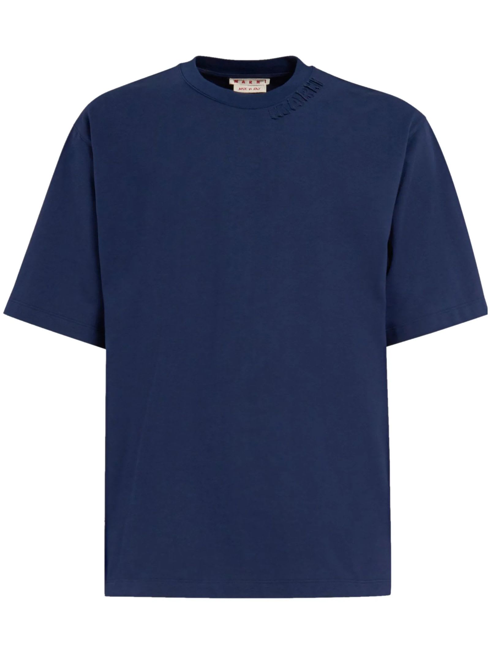 Shop Marni Navy Blue Cotton T-shirt In Blue Navy
