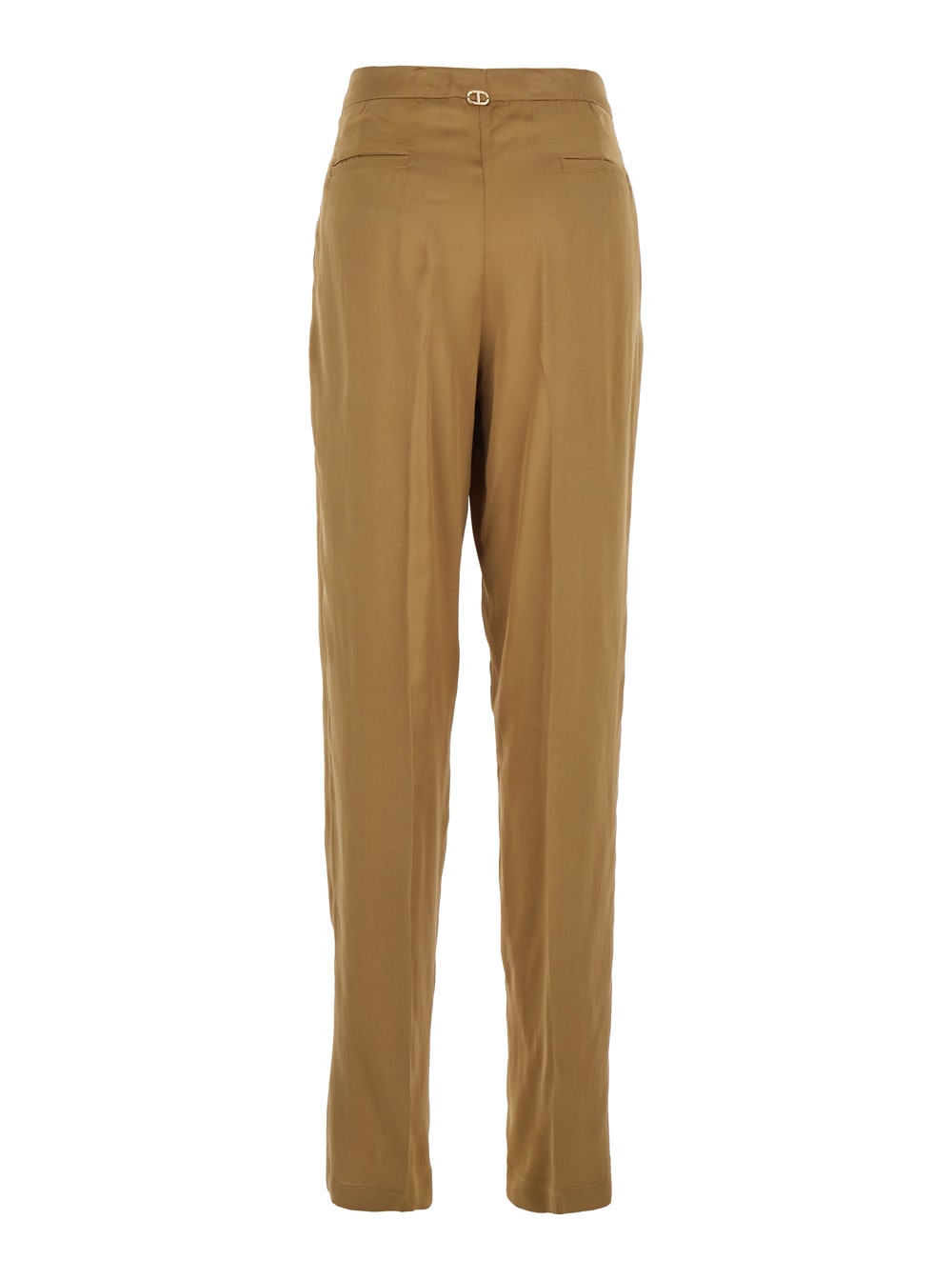 Shop Twinset Beige Pants With Pences And Logo Plaque On The Rear In Viscose Blend Woman