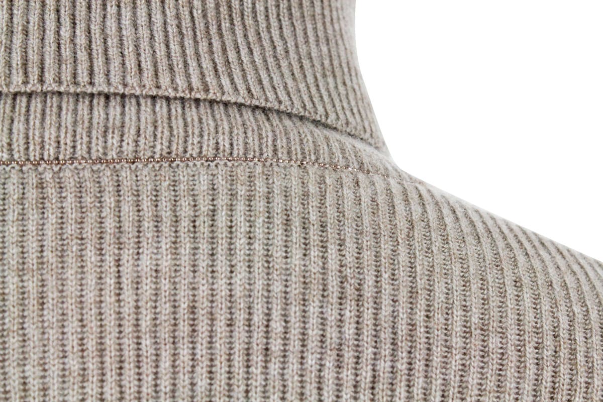 Brunello Cucinelli Embellished Collar Cashmere Turtleneck In Brown