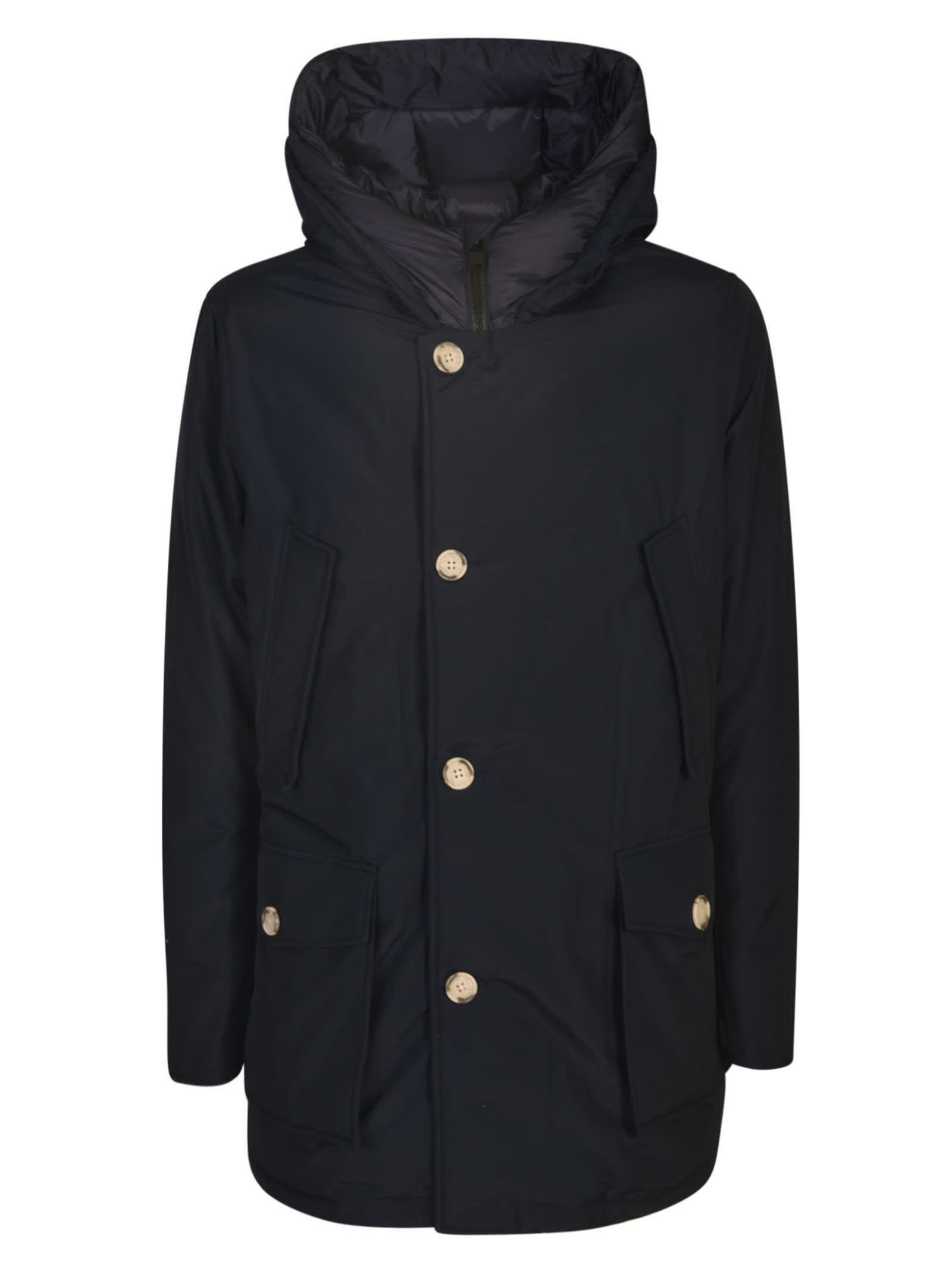 Shop Woolrich Hooded Buttoned Parka In Blue