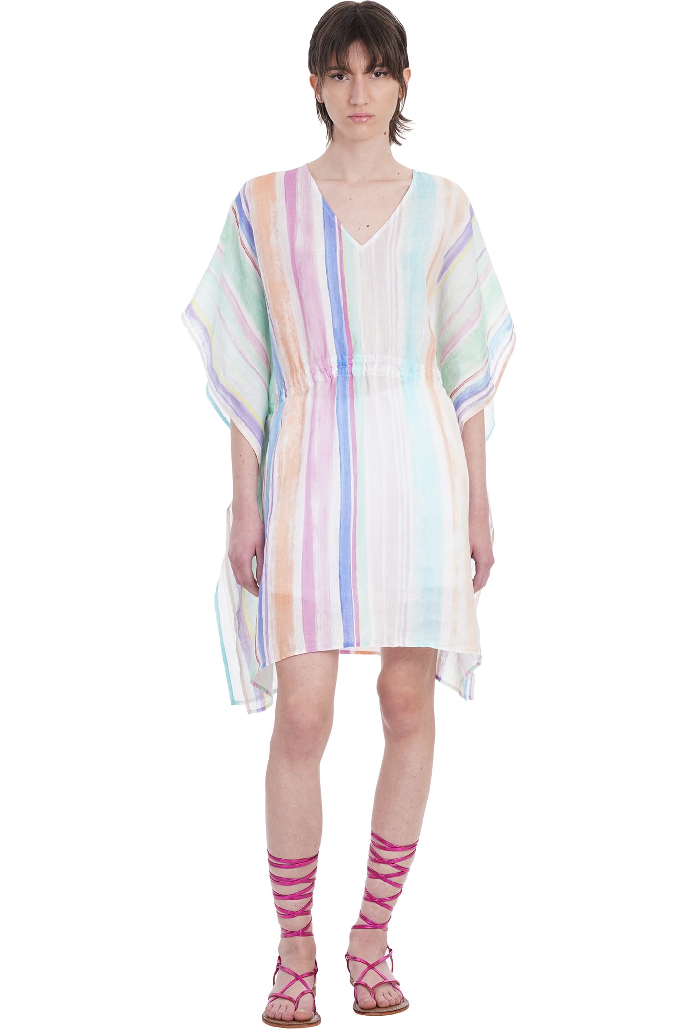 120% Lino Dress In Multicolor Linen