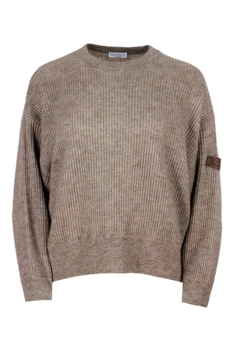 Brunello Cucinelli English Rib Mohair Crew Neck Sweater With Lurex Thread