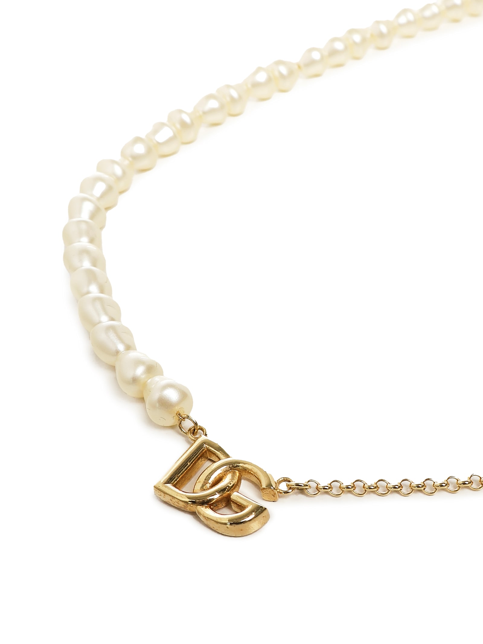 Shop Dolce & Gabbana Chain Necklace With Pearls And Logo