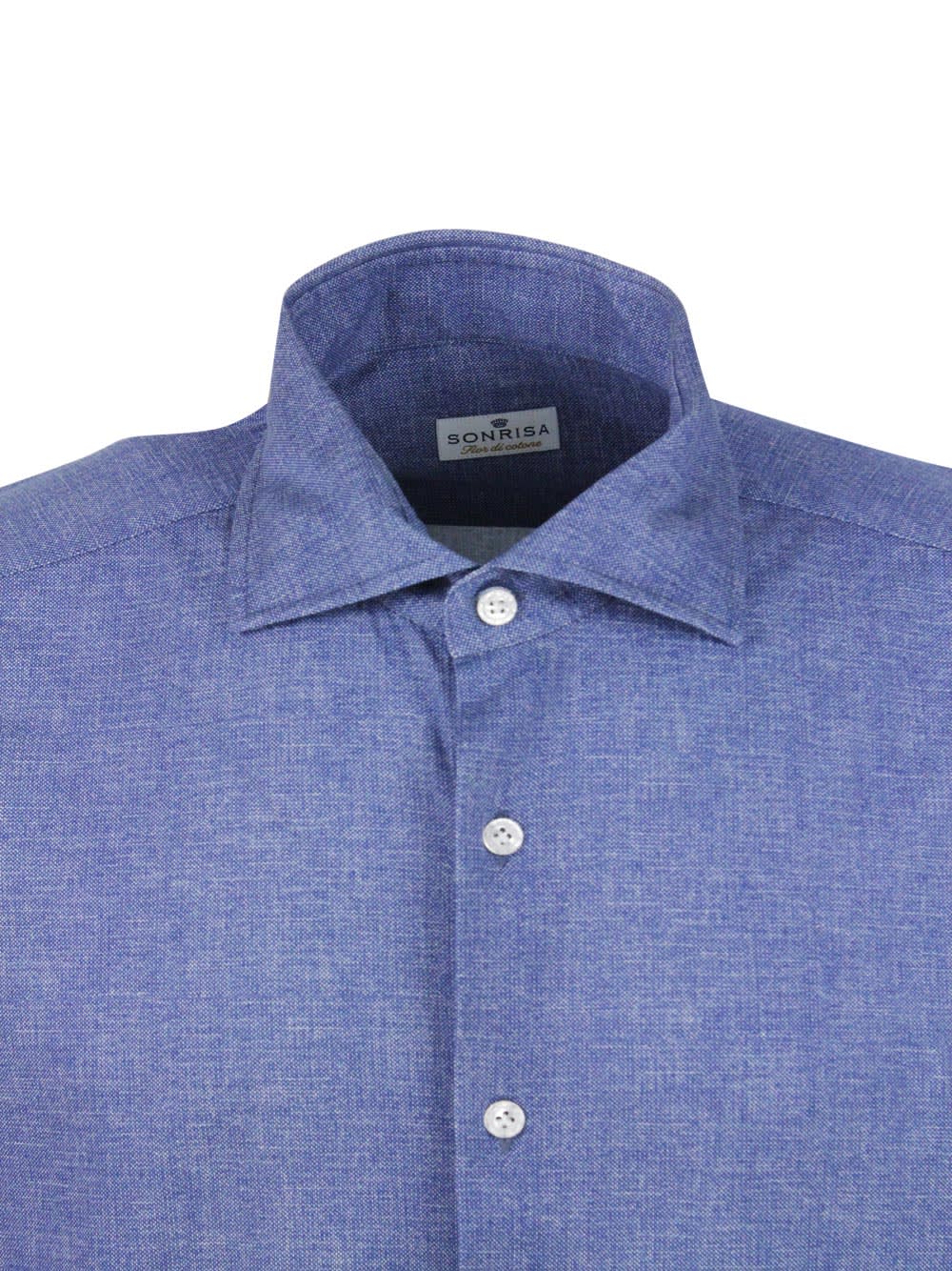 Shop Sonrisa Luxury Shirt In Soft, Precious And Very Fine Stretch Cotton Flower With French Collar In Two-tone Me In Blu