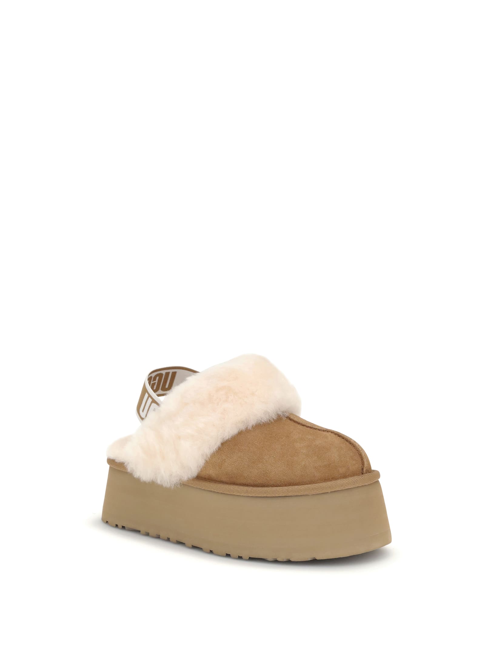 Ugg Platform Mules Made Of Camel-colored Leather With Faux Fur And Elastic Back