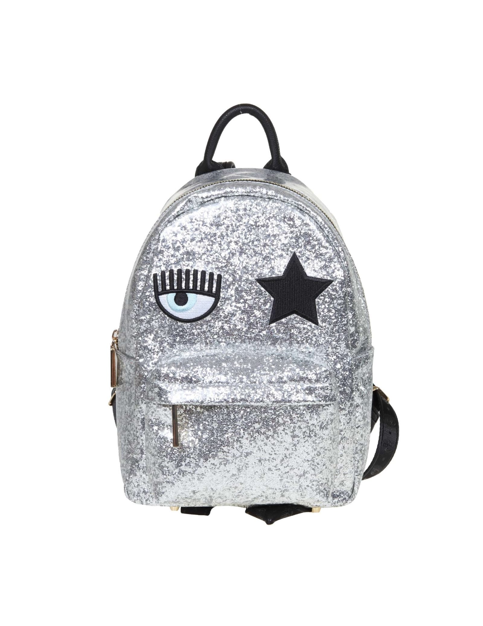 Chiara Ferragni Range Eye Star Backpack In Silver Glitter