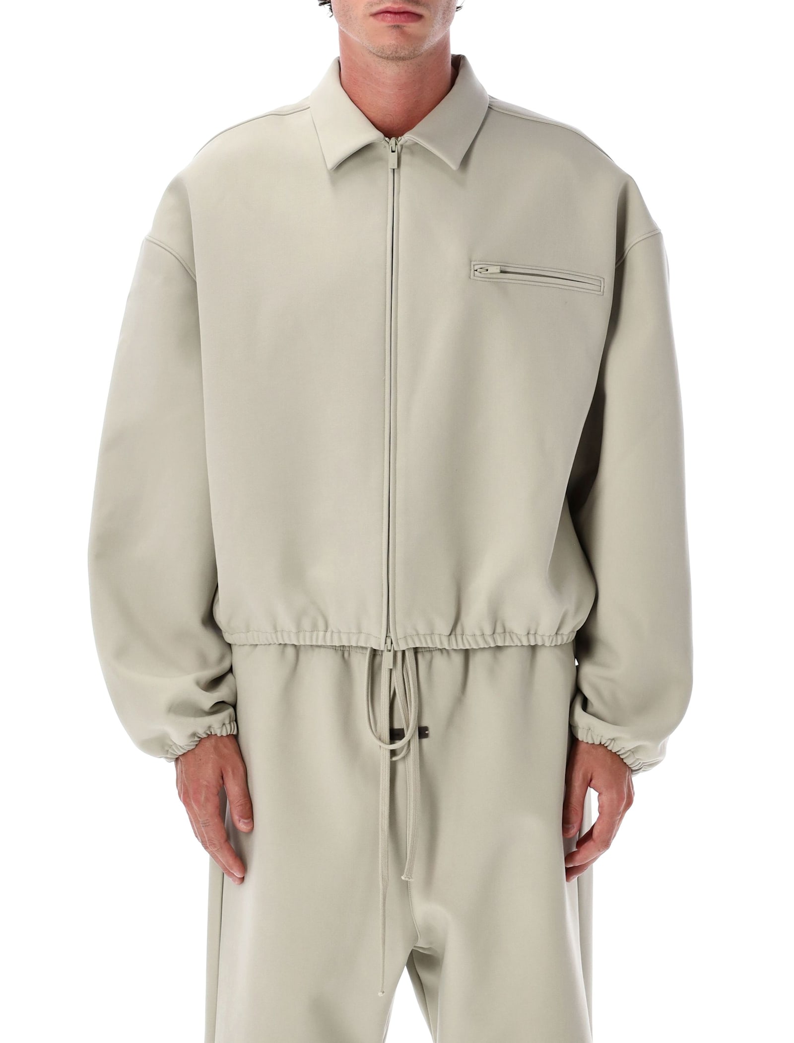 Fear Of God Bonded Canvas Zip-up Jacket With Boxy Fit And Urban Aesthetic In Gray
