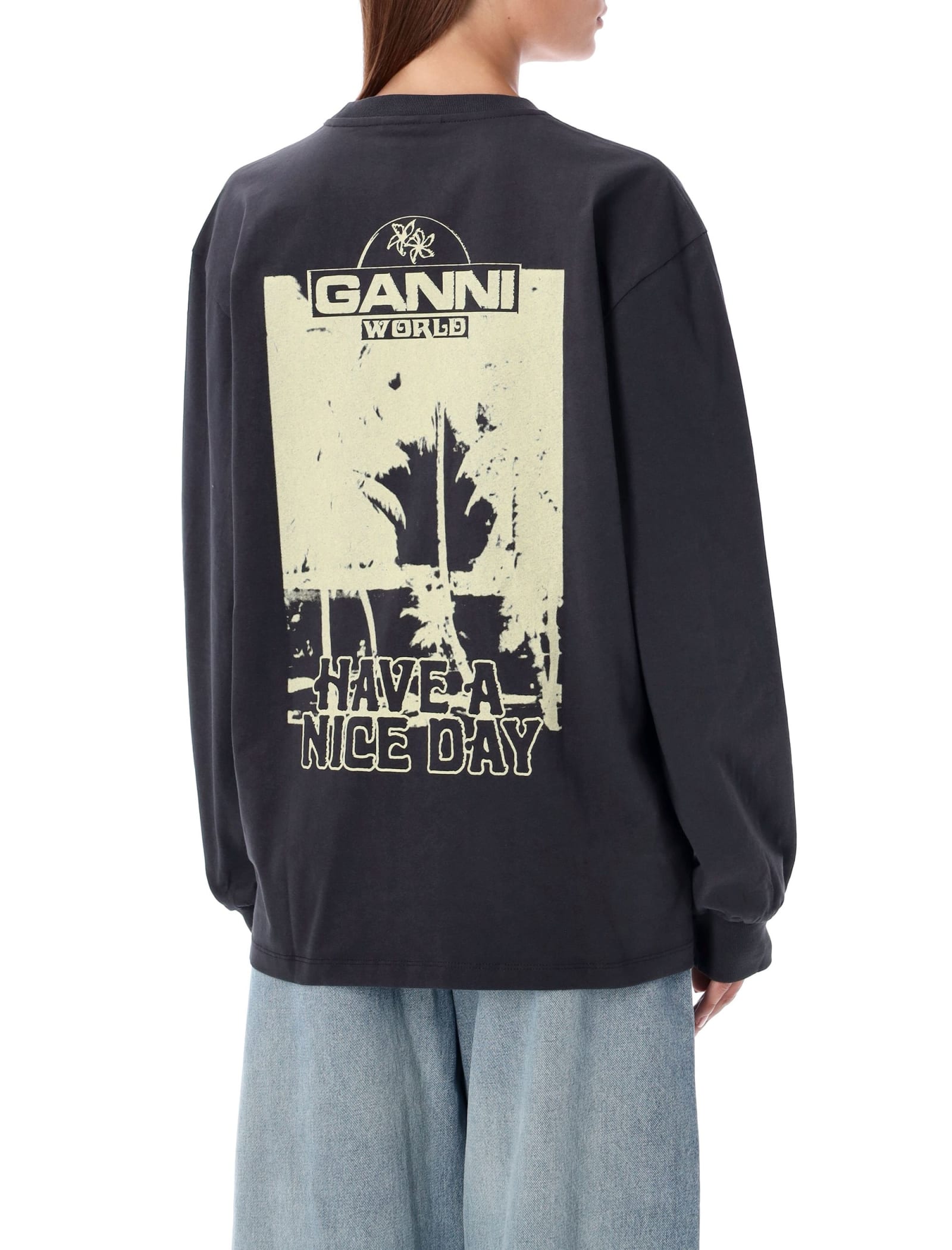 Shop Ganni Future Heavy Jersey Palm T-shirt In Phantom