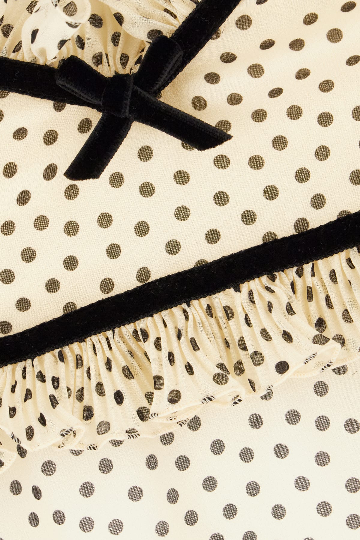 Valentino Top Silk Bow Polka Dots Ruffle Trim