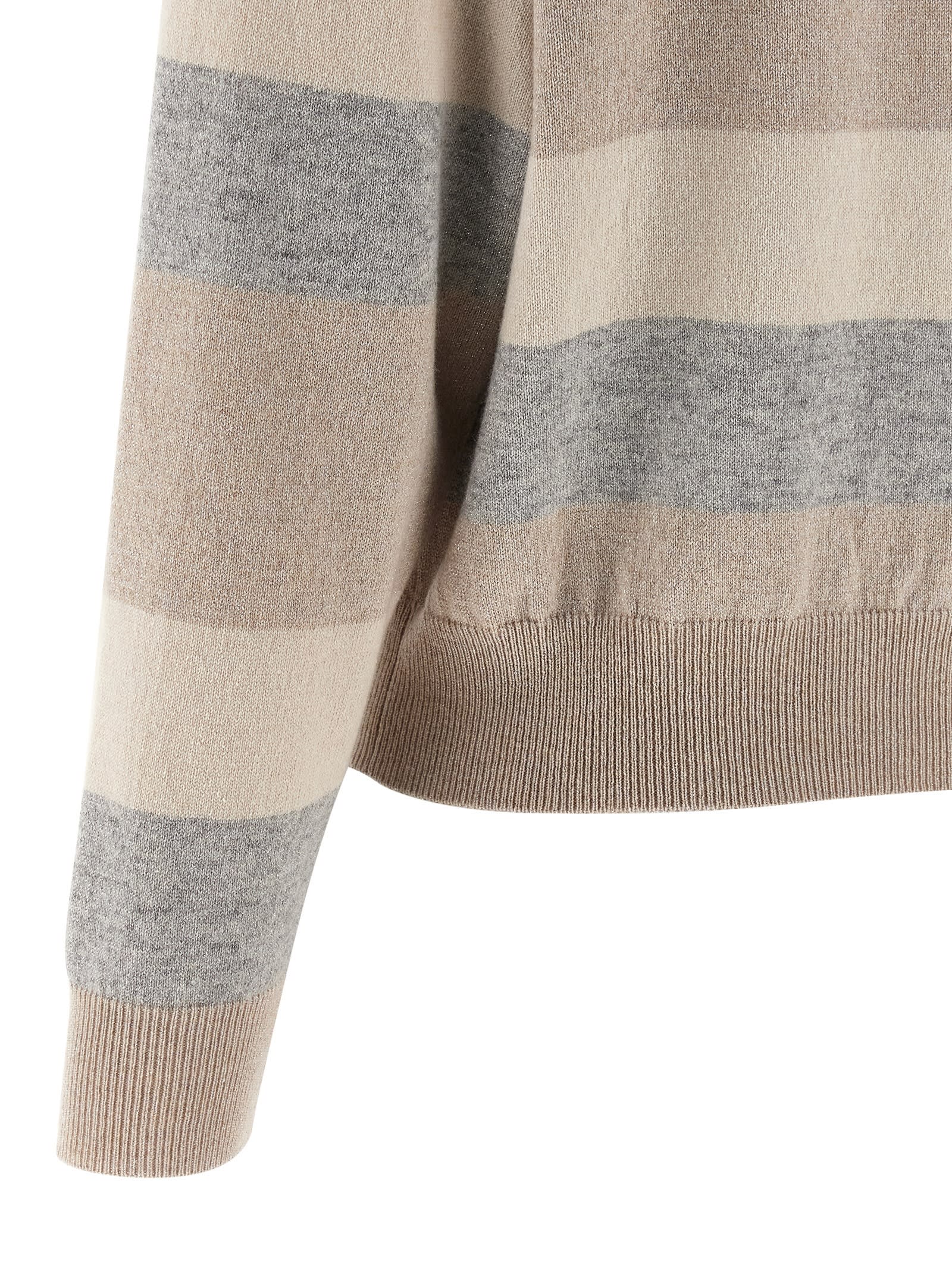 Peserico Striped Crew Neck Long Sleeve Knit Sweater In Multi