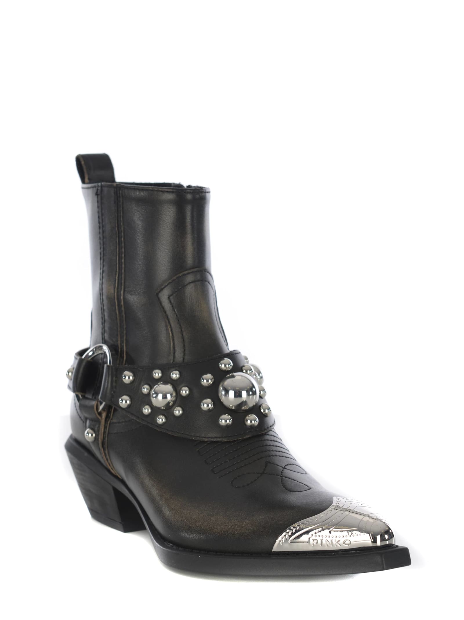 Shop Pinko Texan Boots  Made Of Leather In Black