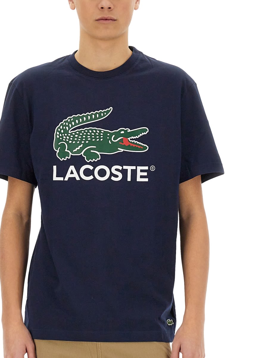 Lacoste Cotton T-shirt With Print In Blue