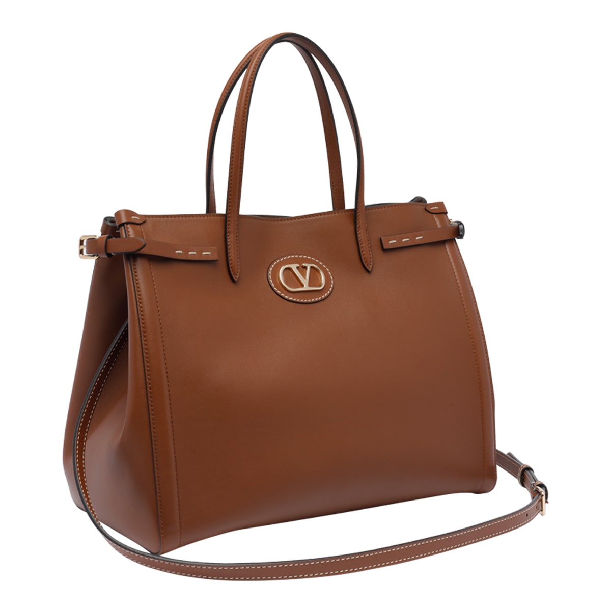 Valentino Medium Antibes Shopping Bag Leather Model In Brown