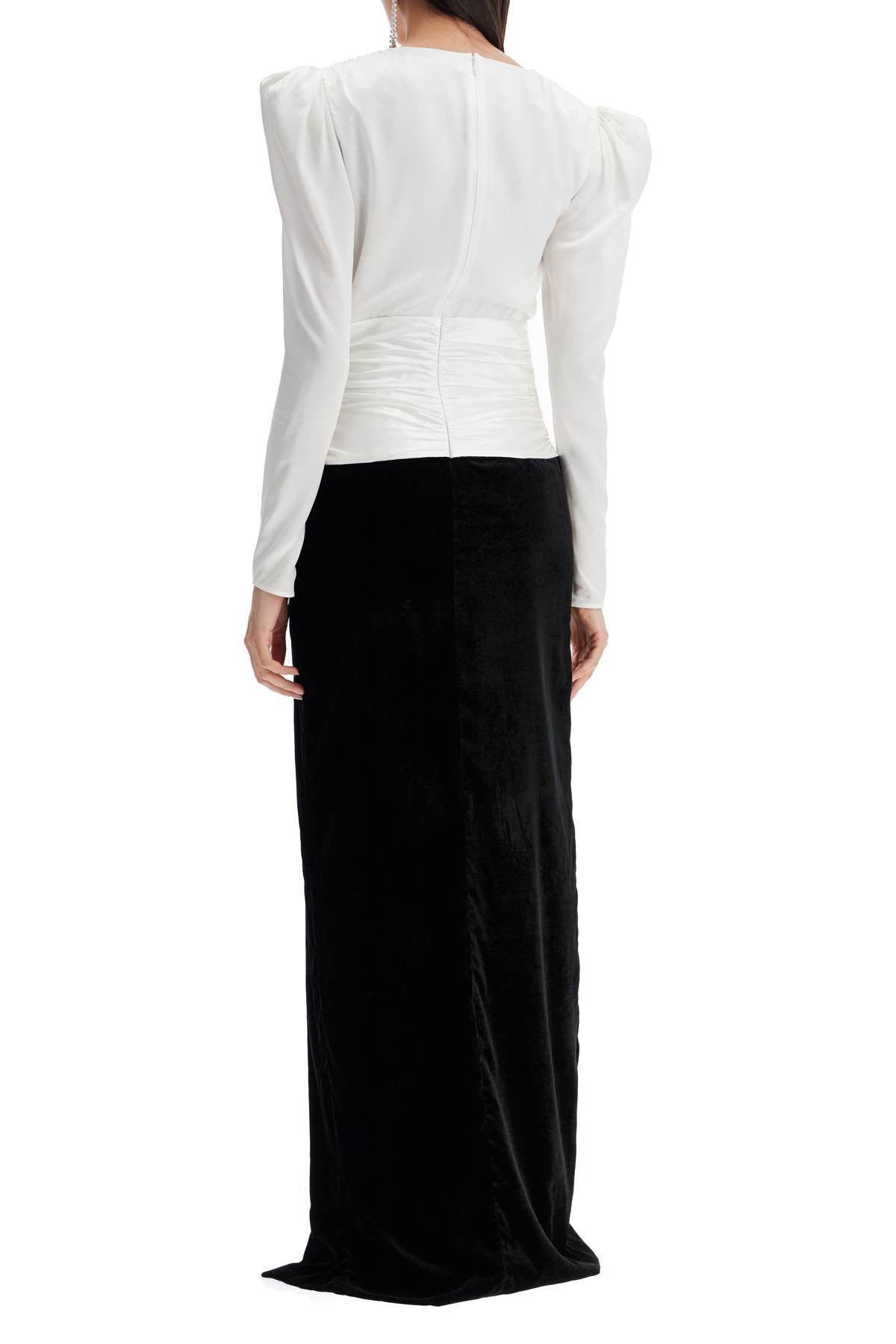 Shop Alessandra Rich Long Silk And Velvet Dress In Black-white (white)