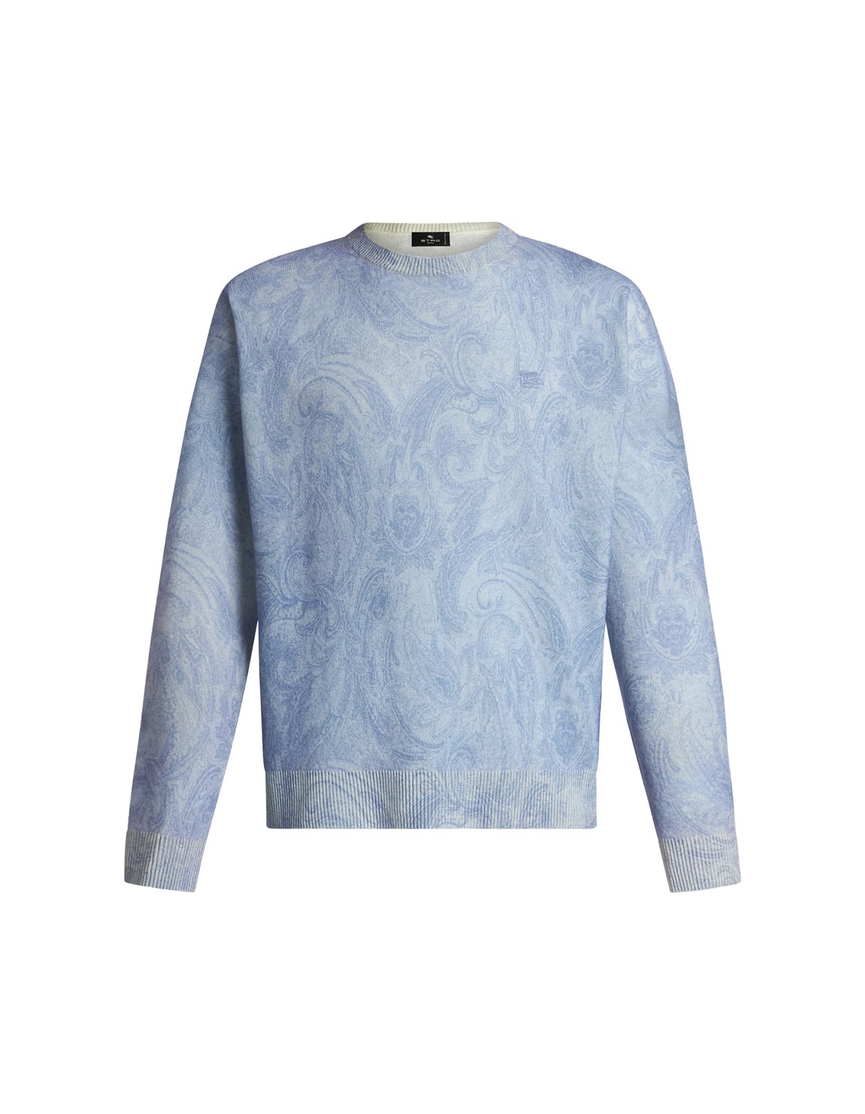 Shop Etro Light Blue Pullover With Inlaid Paisley Motif