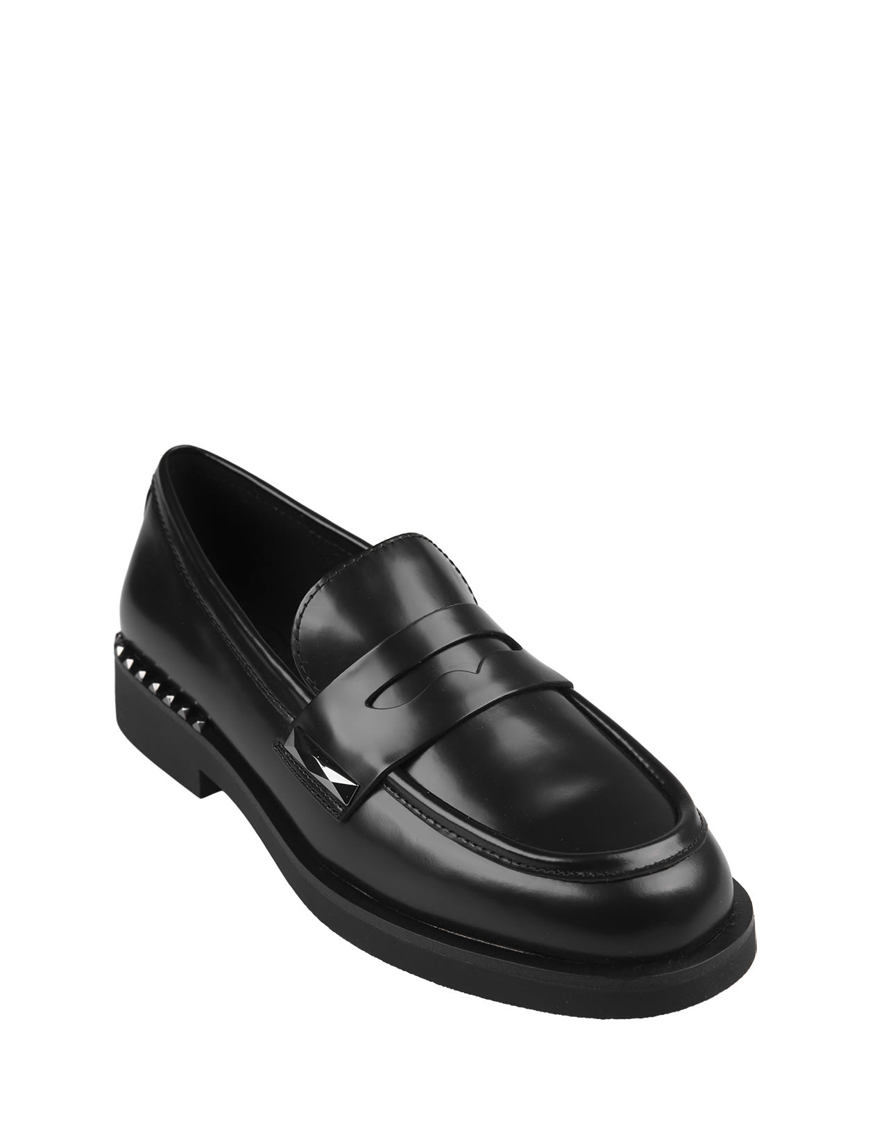 Shop Ash Whisper Studs Loafers In Black Leather