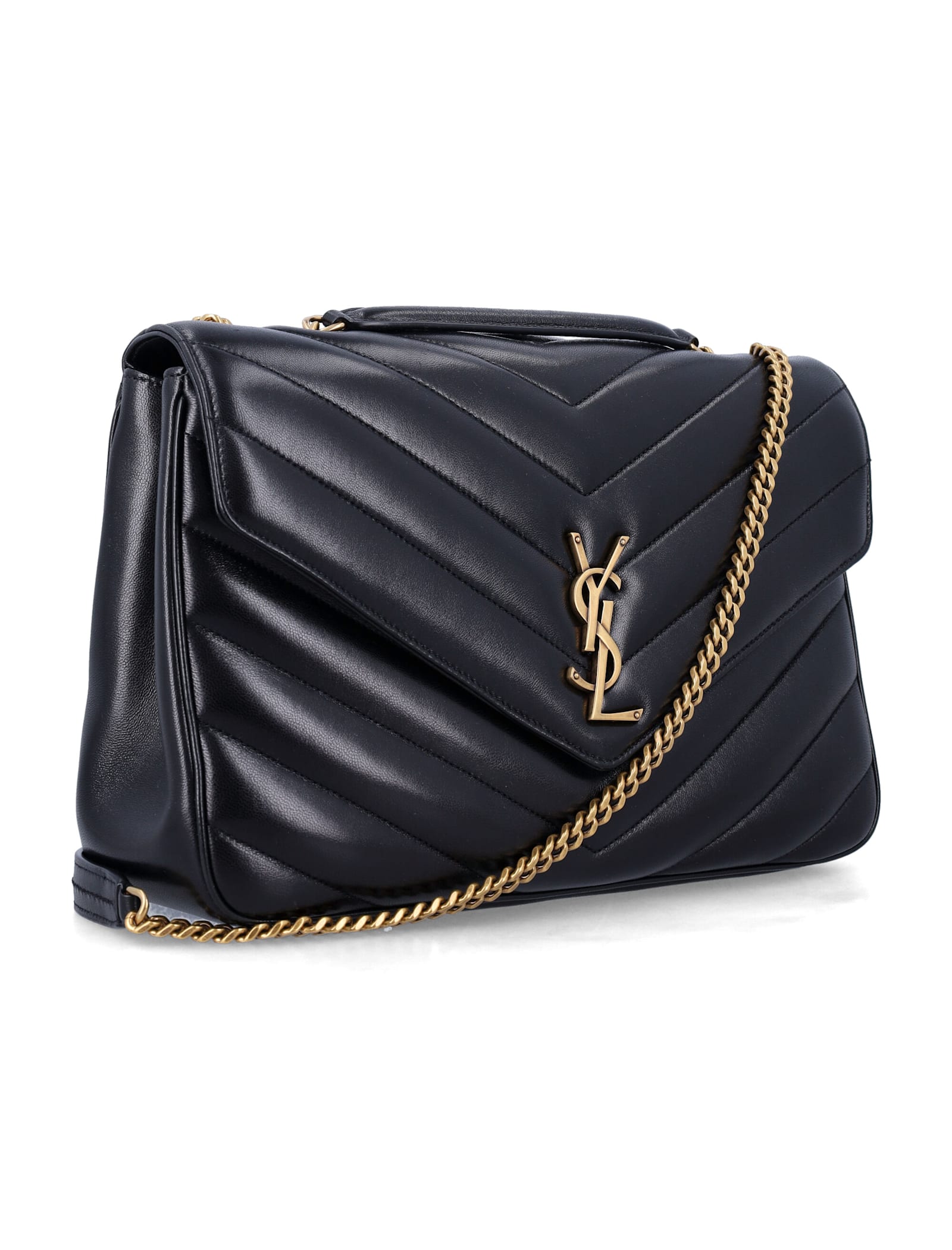 Saint Laurent Loulou Large Matelassé Lambskin Chain Bag In Black
