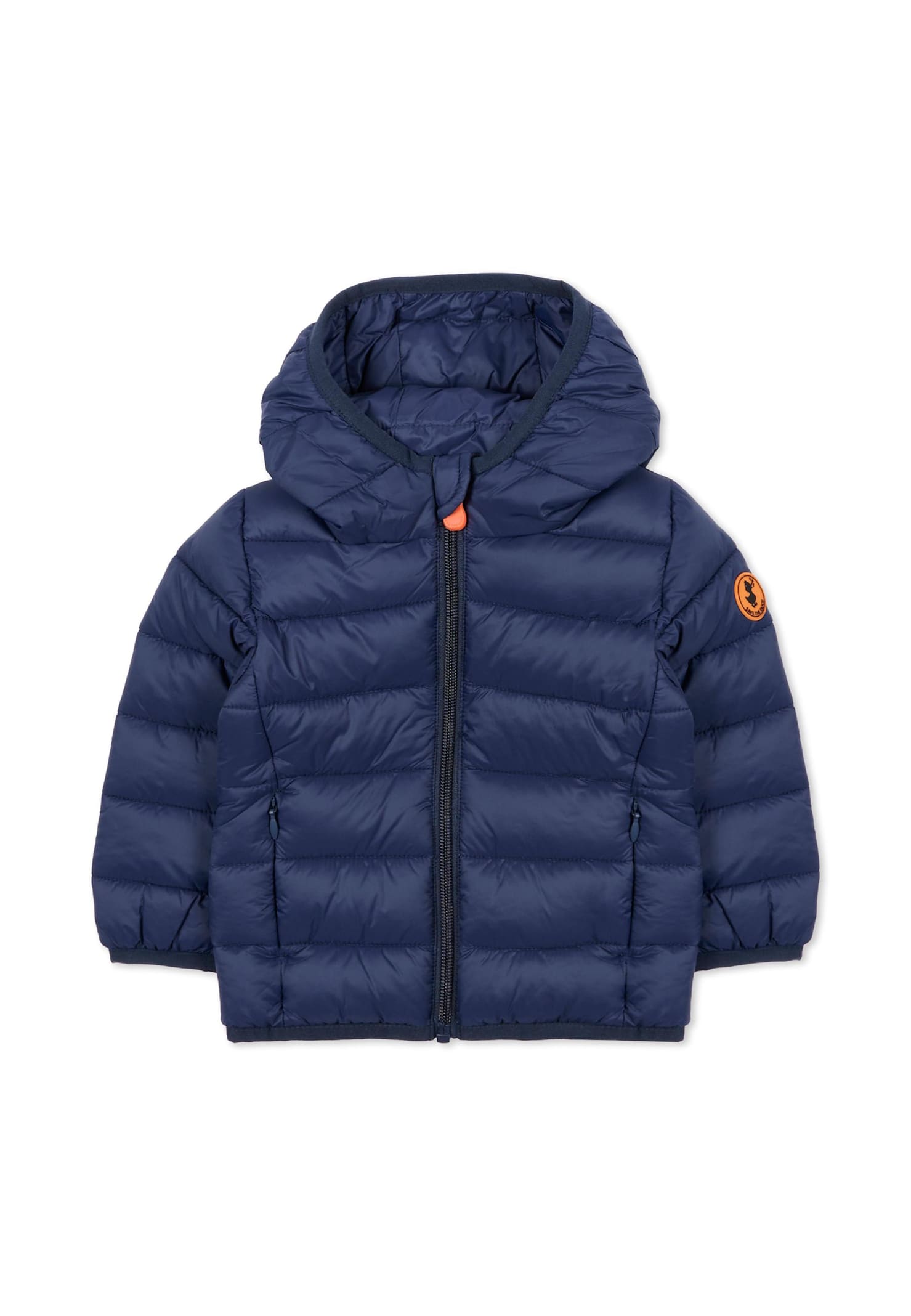 Save The Duck Blue Down Jacket For Baby Boy With Logo In Blue