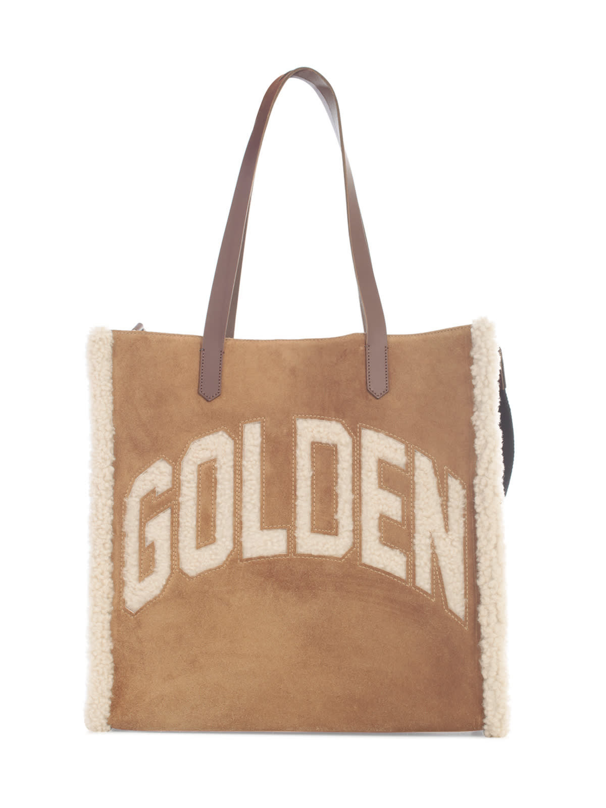 GOLDEN GOOSE CALIFORNIA BAG N-S GOLDEN MERINO AND SUEDE BODY LEATHER HANDLES INLAID,GWA00121.A000129 55302 CAMEL