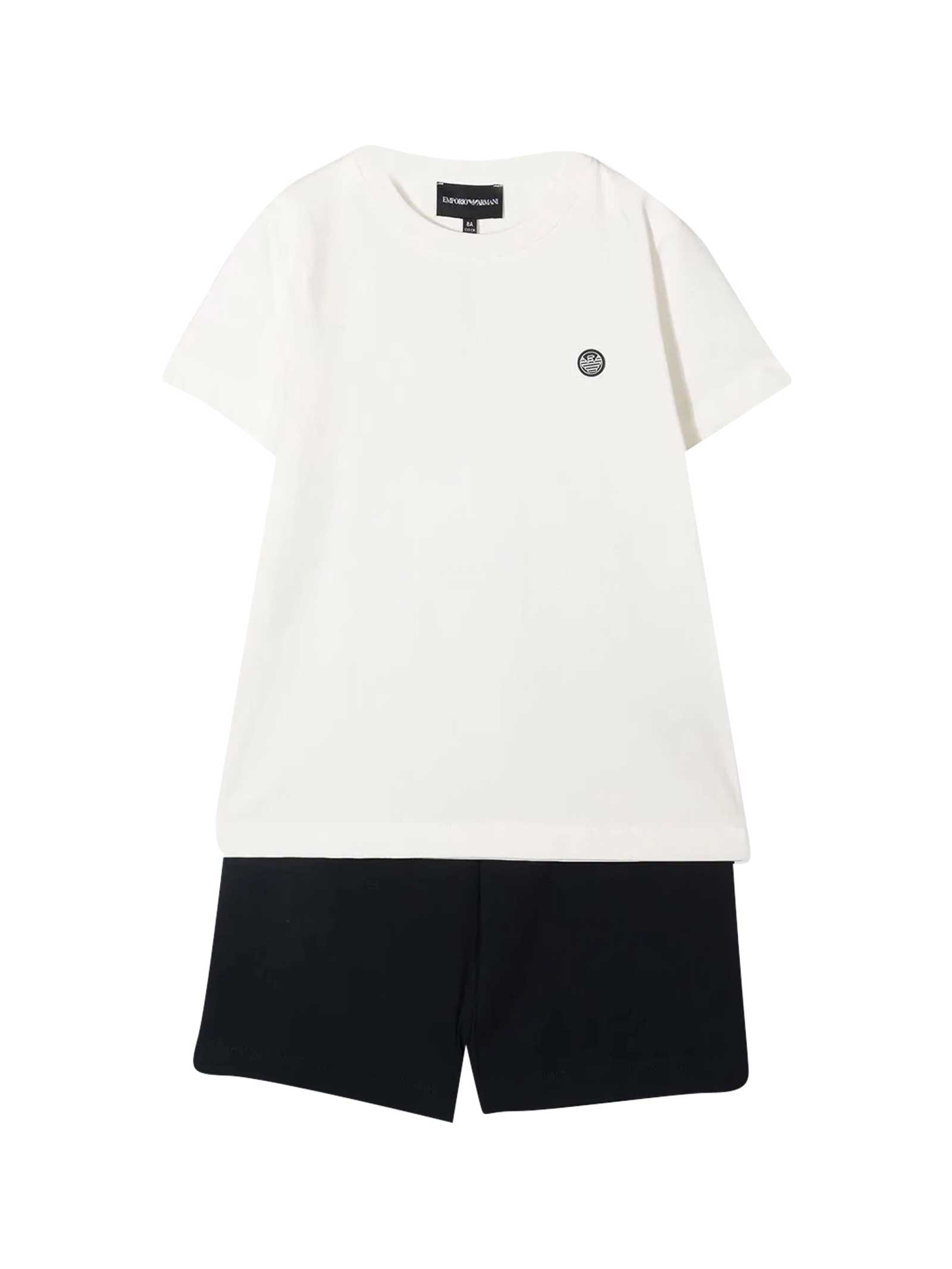 Emporio Armani Kids' Sports Suit With Print In Bianco