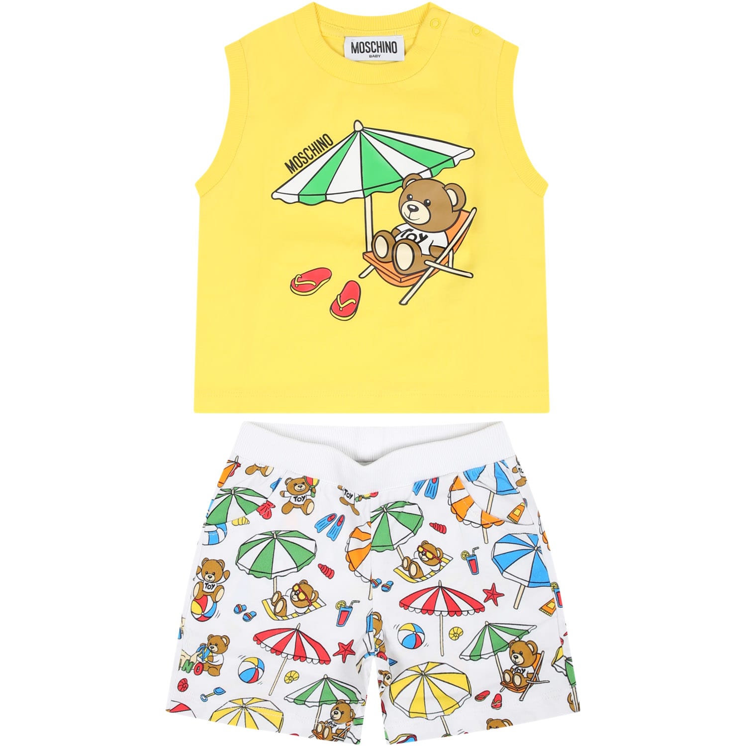 Shop Moschino Yellow Sports Suit For Baby Boy With Teddy Bear