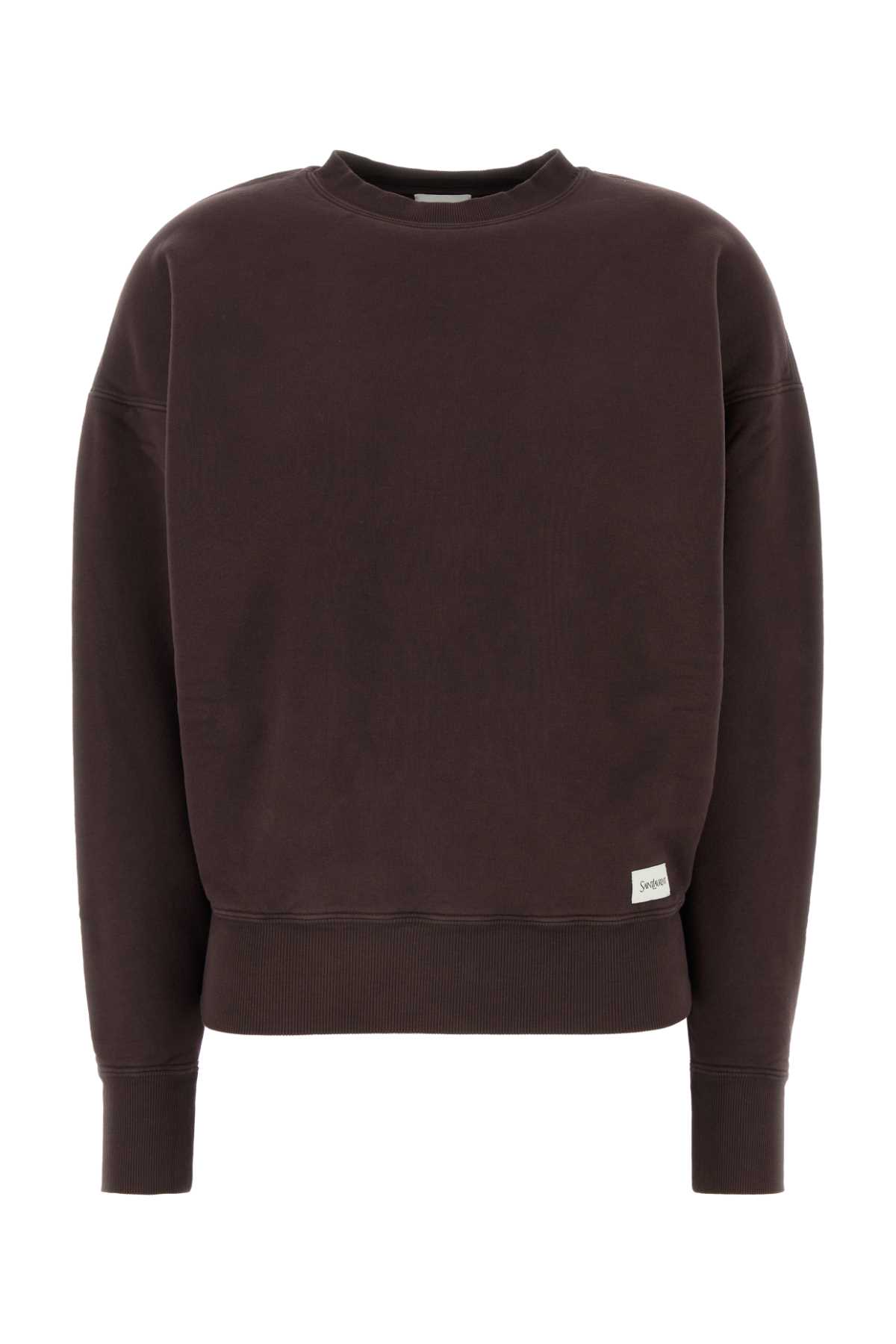 Saint Laurent Chocolate Cotton Oversize Sweatshirt In Taupaglace