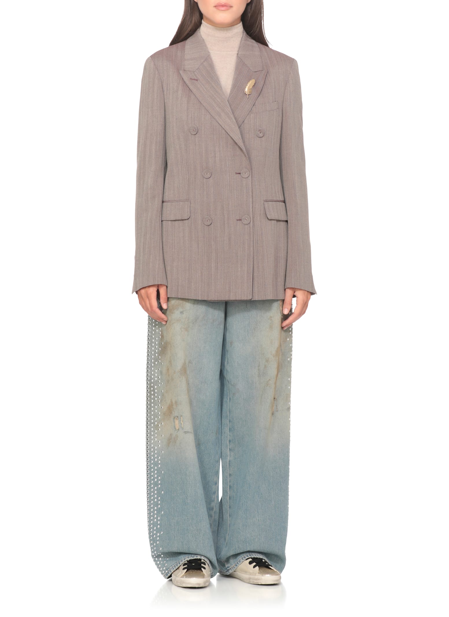 Golden Goose Diva Herringbone Virgin Wool Blazer In Gray