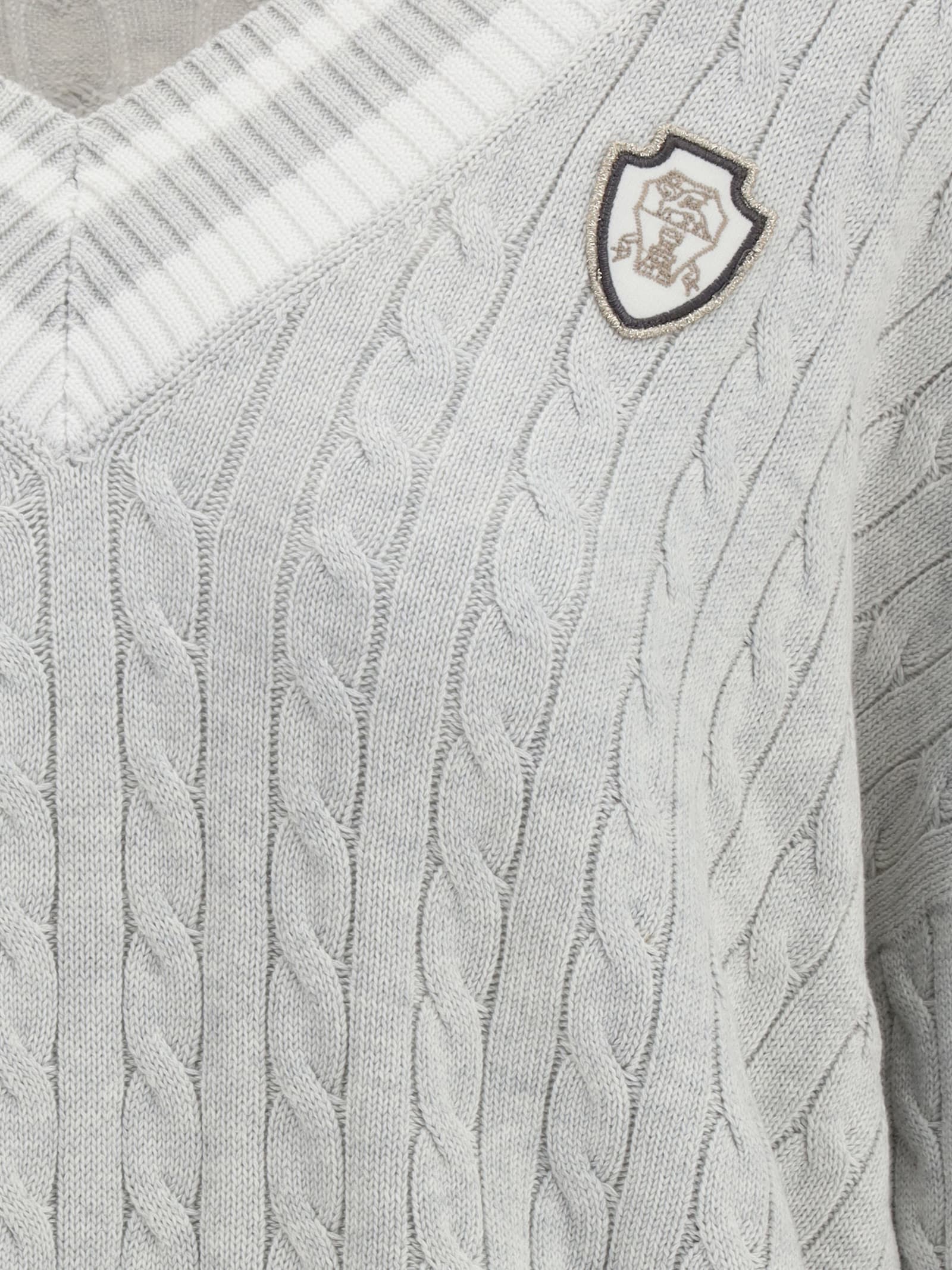 Brunello Cucinelli Cotton Cable Knit Sweater Sweaters And Cardigans Gray In White