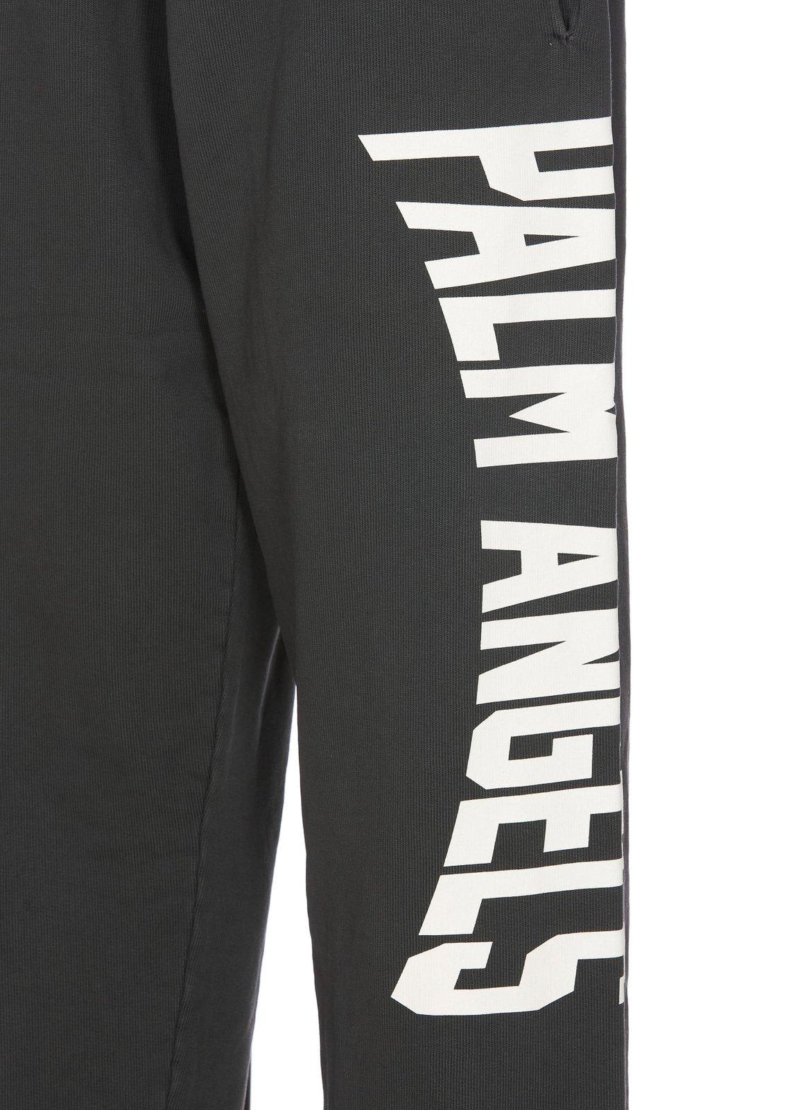Shop Palm Angels Logo Printed Drawstring Sweatpants In Grey