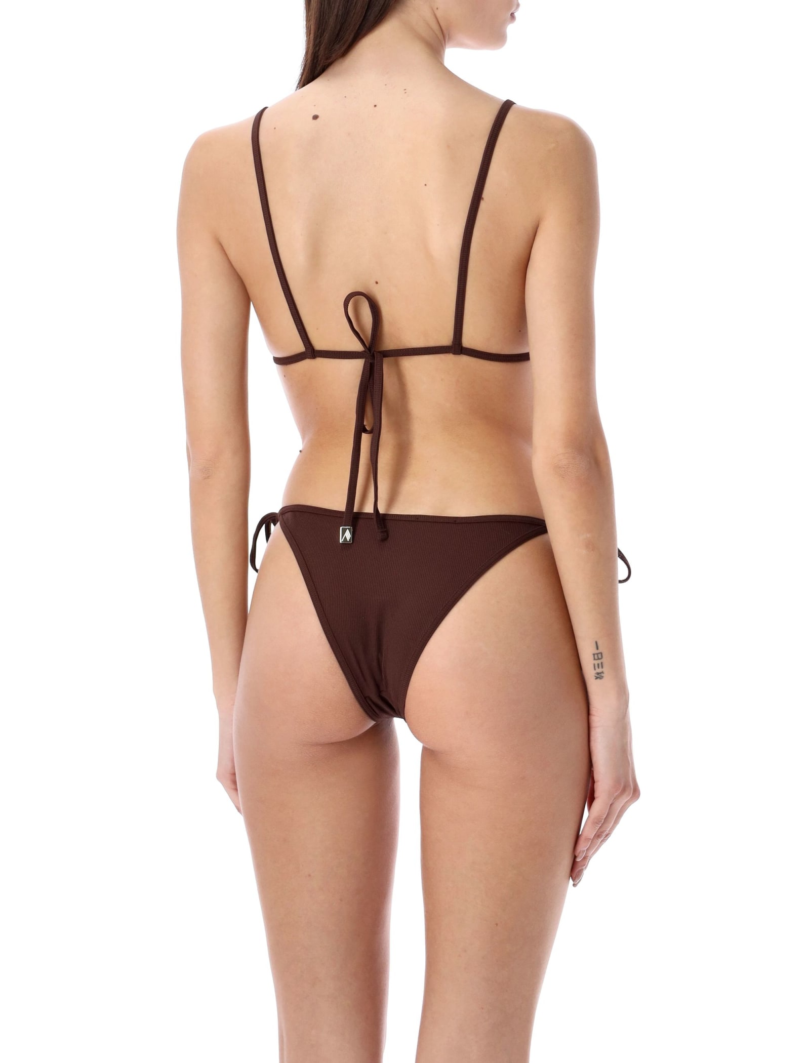 Shop Attico Bikini In Dark Briown Lycra Rib In Dark Brown