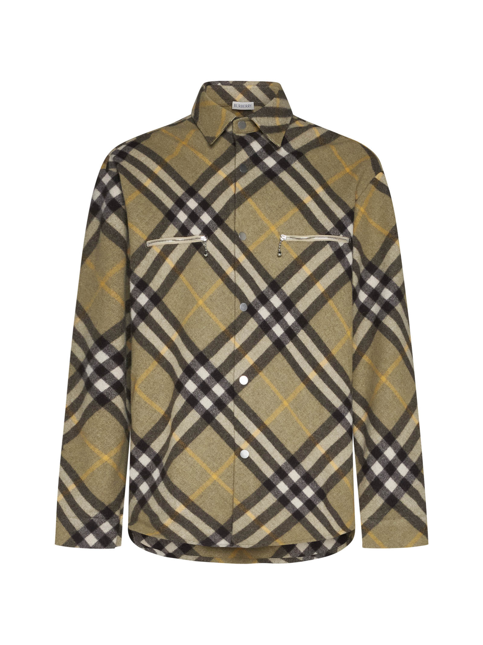Burberry Check Wool Blend Overshirt In Green